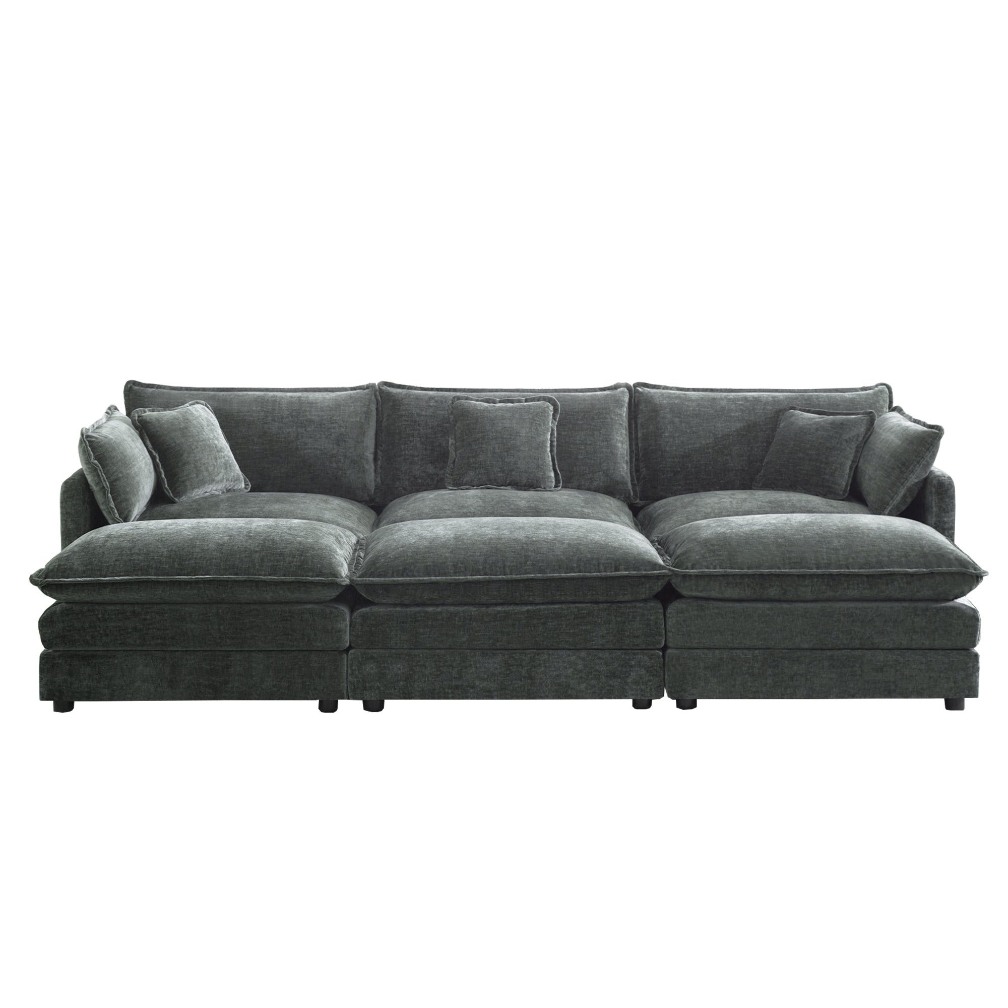 Fremont 112" 6-Piece Modular Chenille Upholstered Sectional Sofa with Ottomans