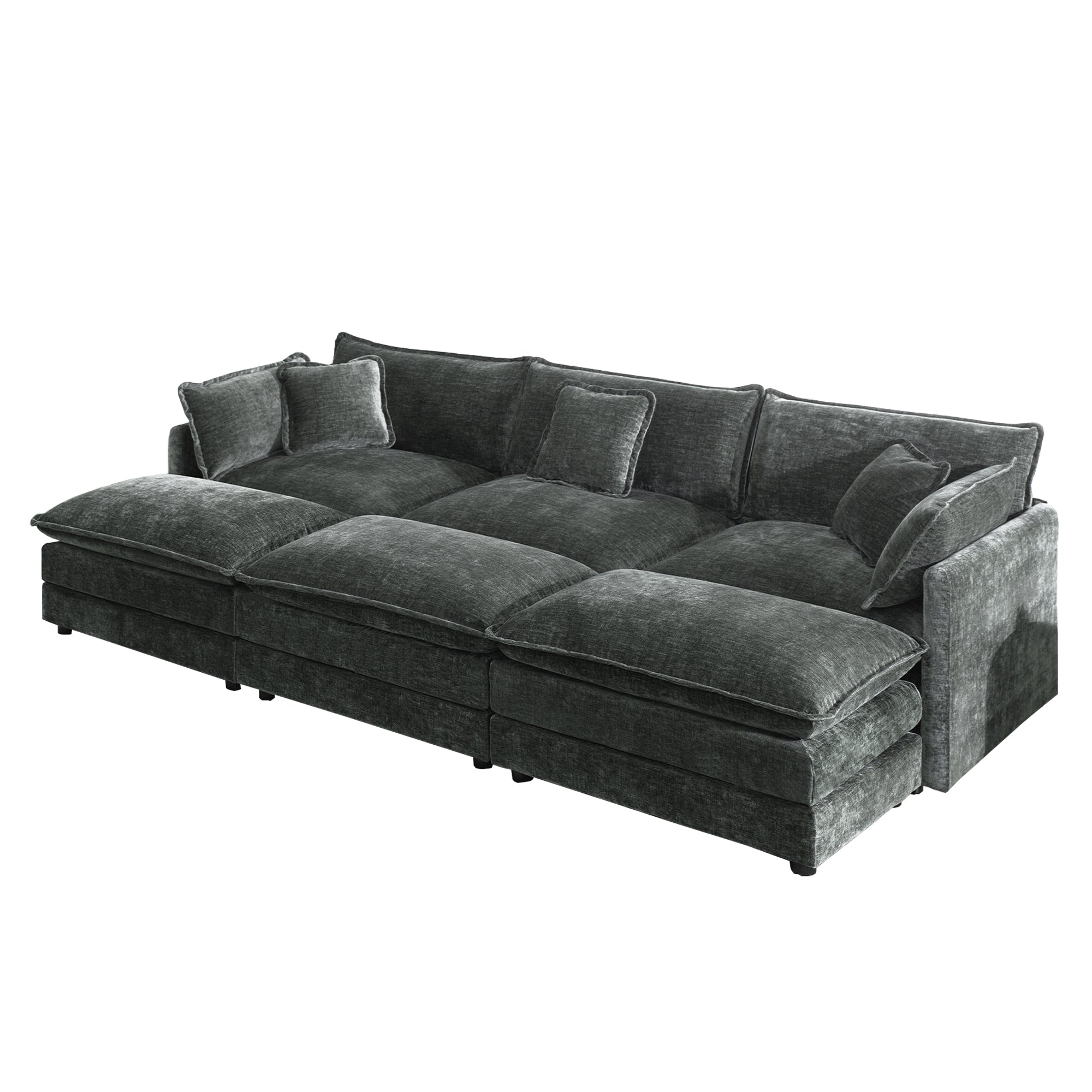 Fremont 112" 6-Piece Modular Chenille Upholstered Sectional Sofa with Ottomans