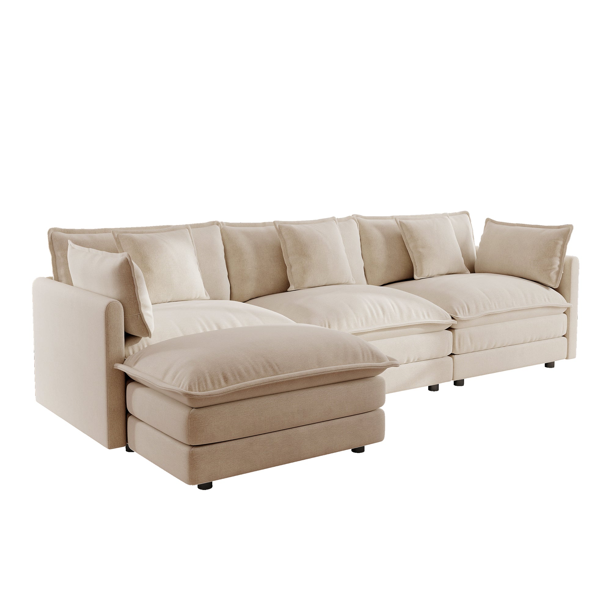 Fremont 112" Modular Chenille Upholstered L-Shaped Sectional Sofa with Ottoman