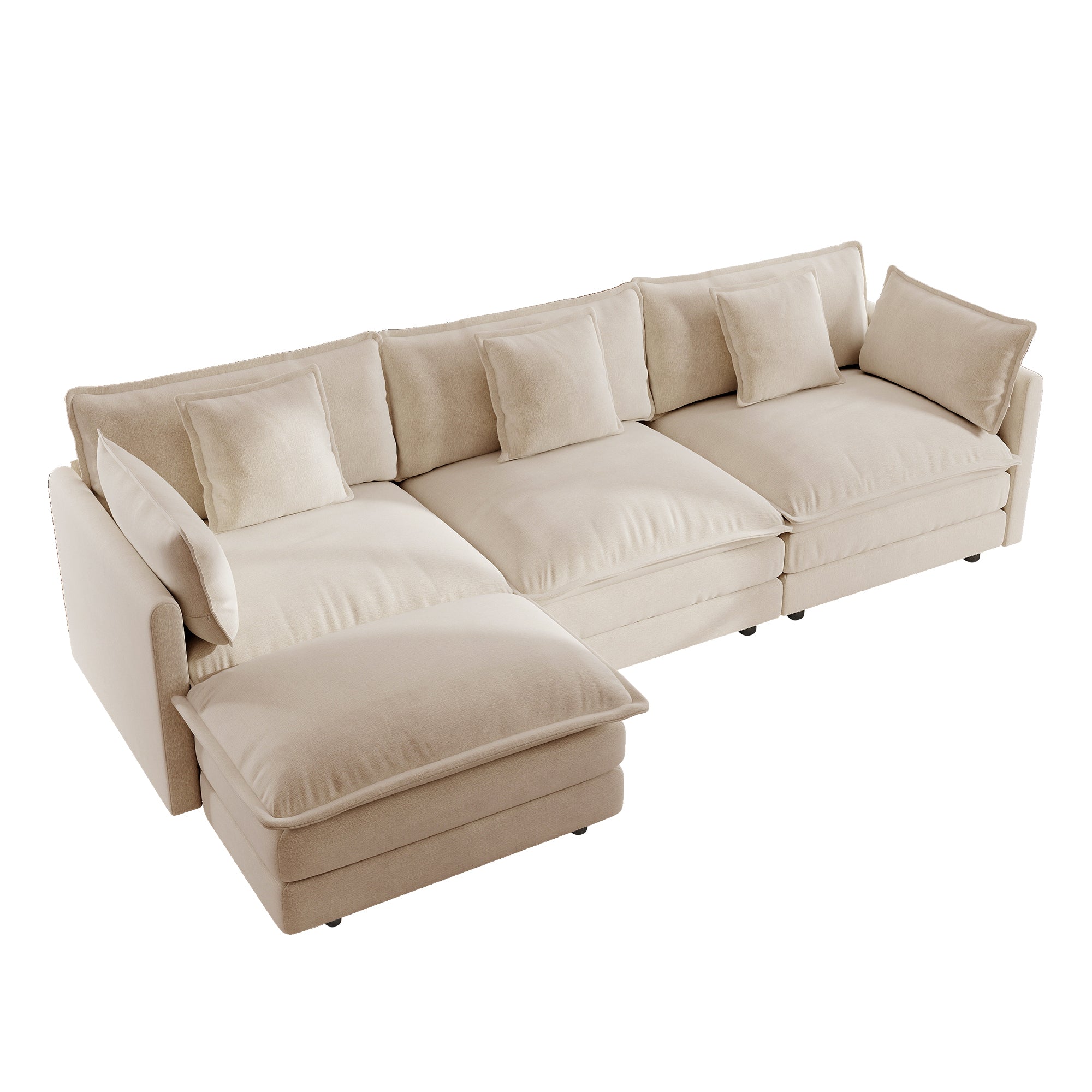 Fremont 112" Modular Chenille Upholstered L-Shaped Sectional Sofa with Ottoman
