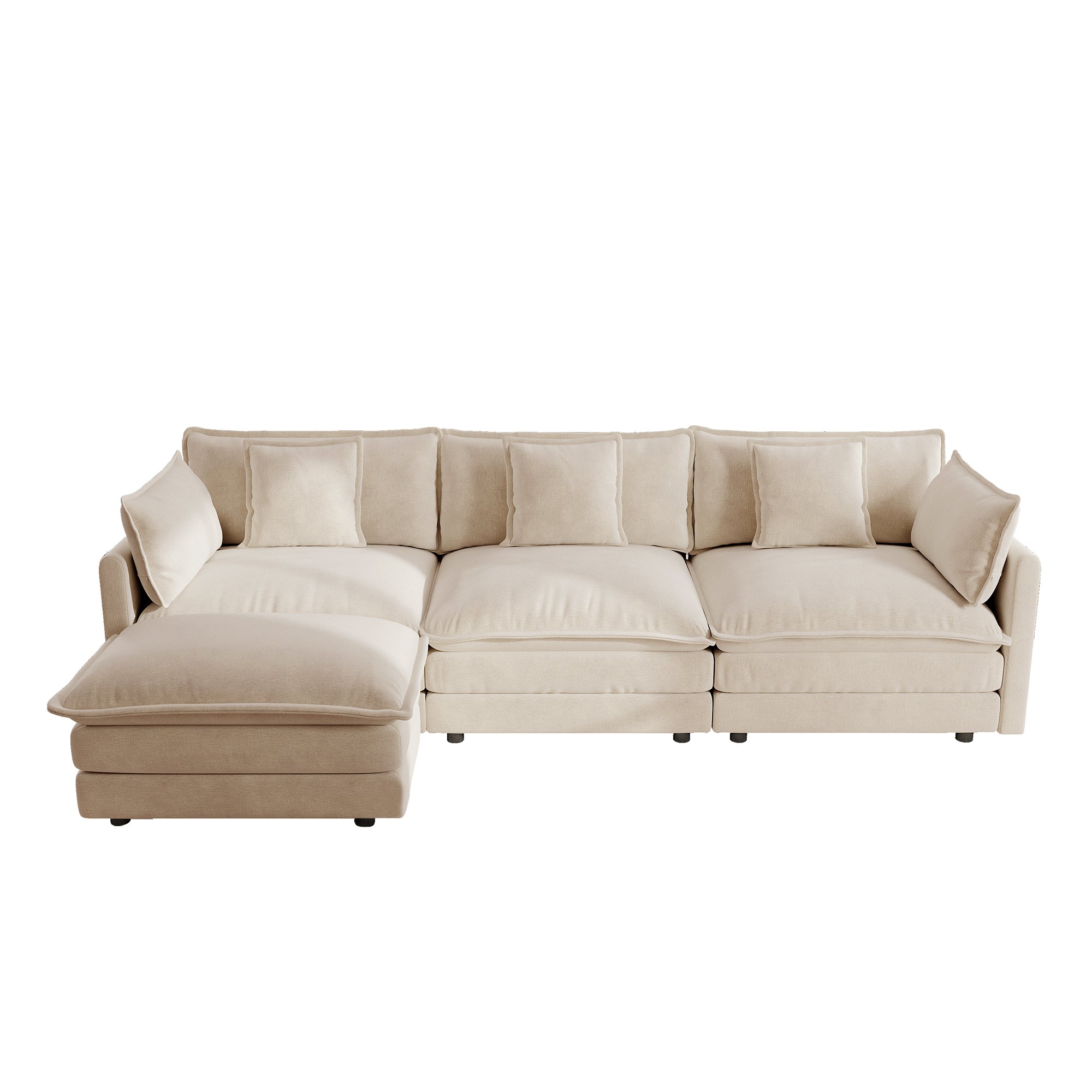 Fremont 112" Modular Chenille Upholstered L-Shaped Sectional Sofa with Ottoman