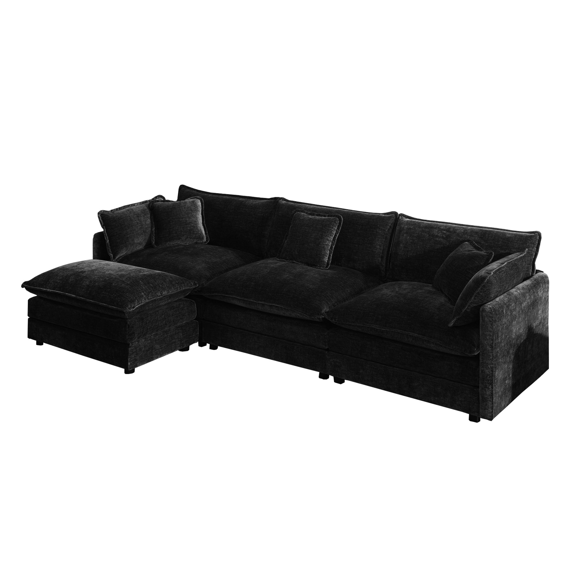 Fremont 112" Modular Chenille Upholstered L-Shaped Sectional Sofa with Ottoman
