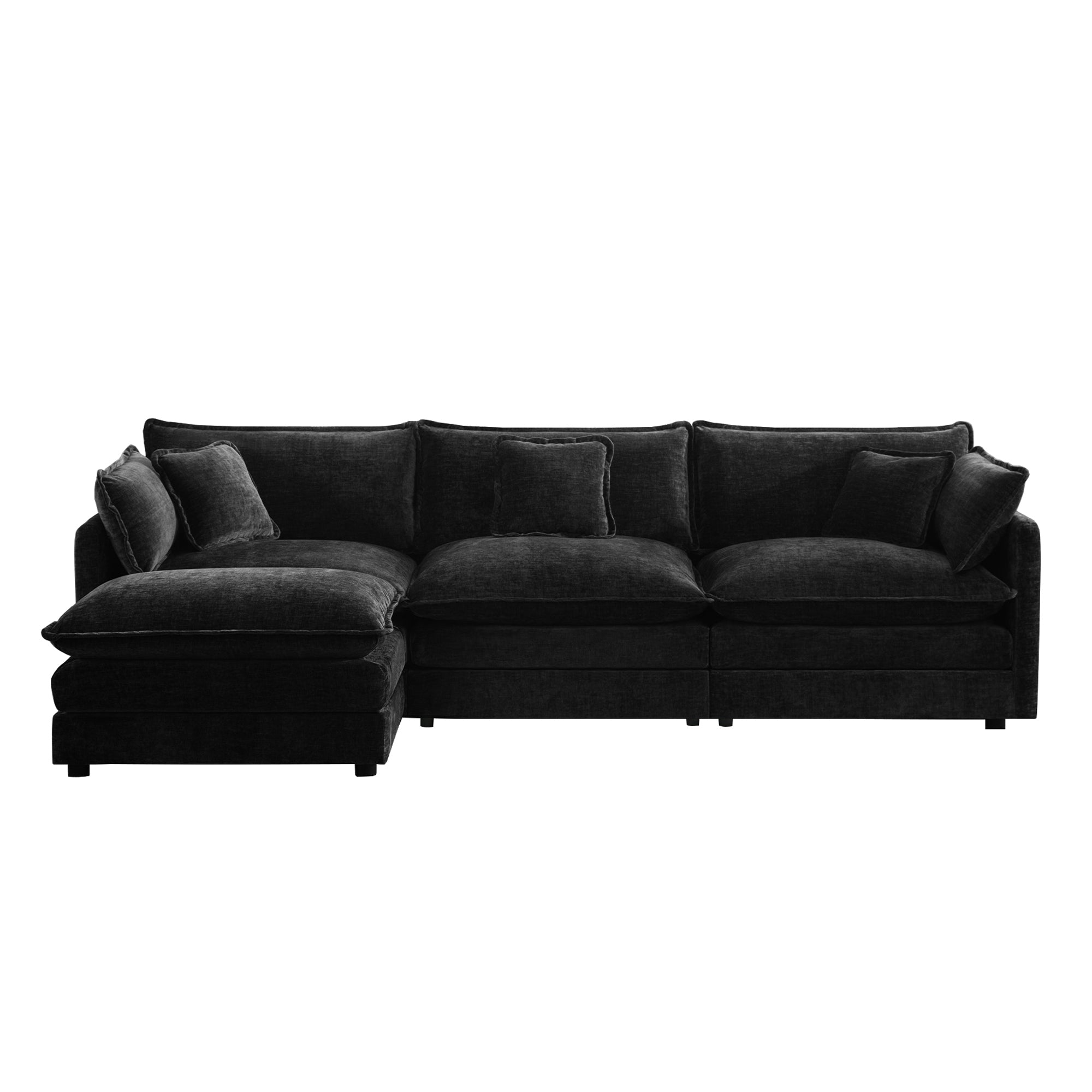 Fremont 112" Modular Chenille Upholstered L-Shaped Sectional Sofa with Ottoman