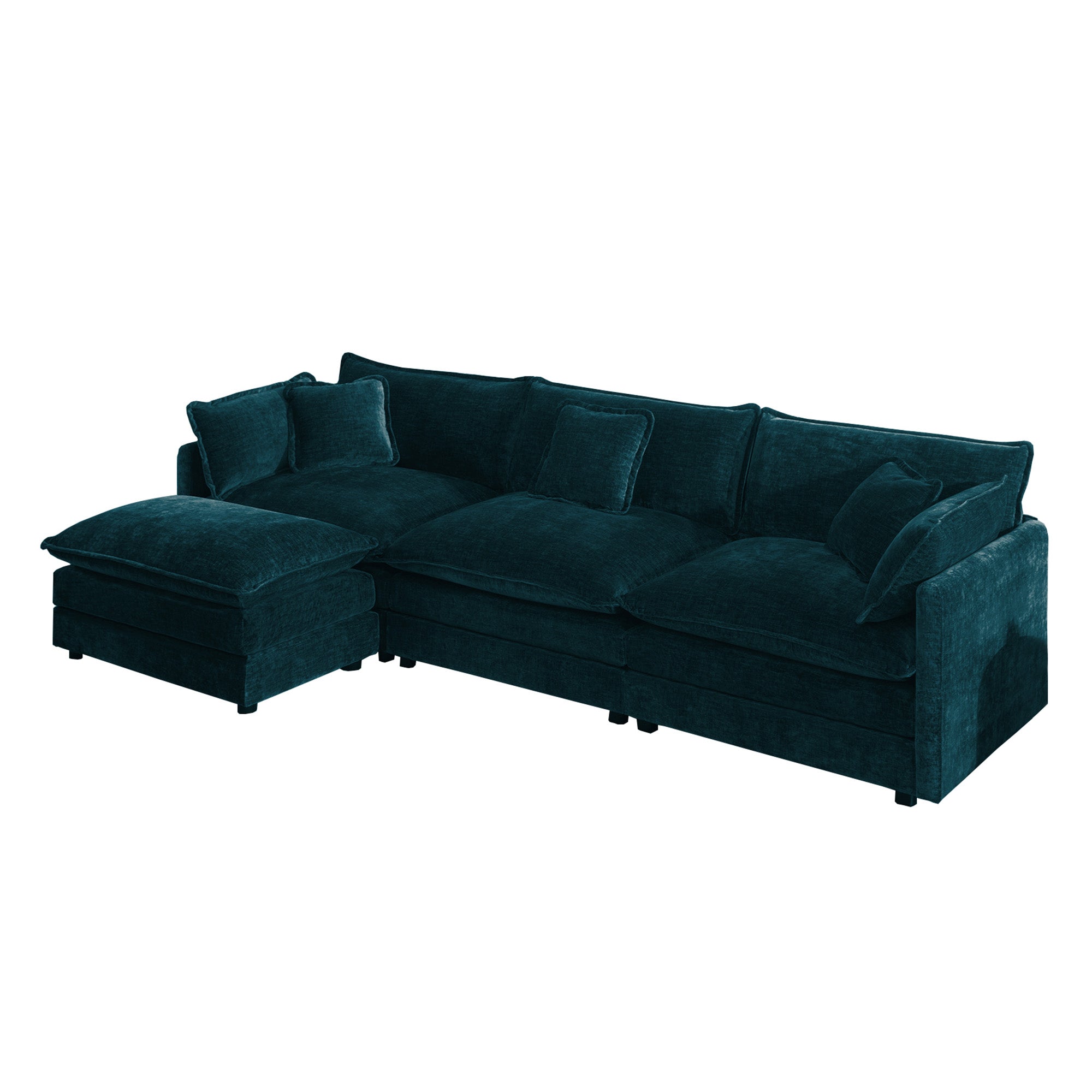 Fremont 112" Modular Chenille Upholstered L-Shaped Sectional Sofa with Ottoman