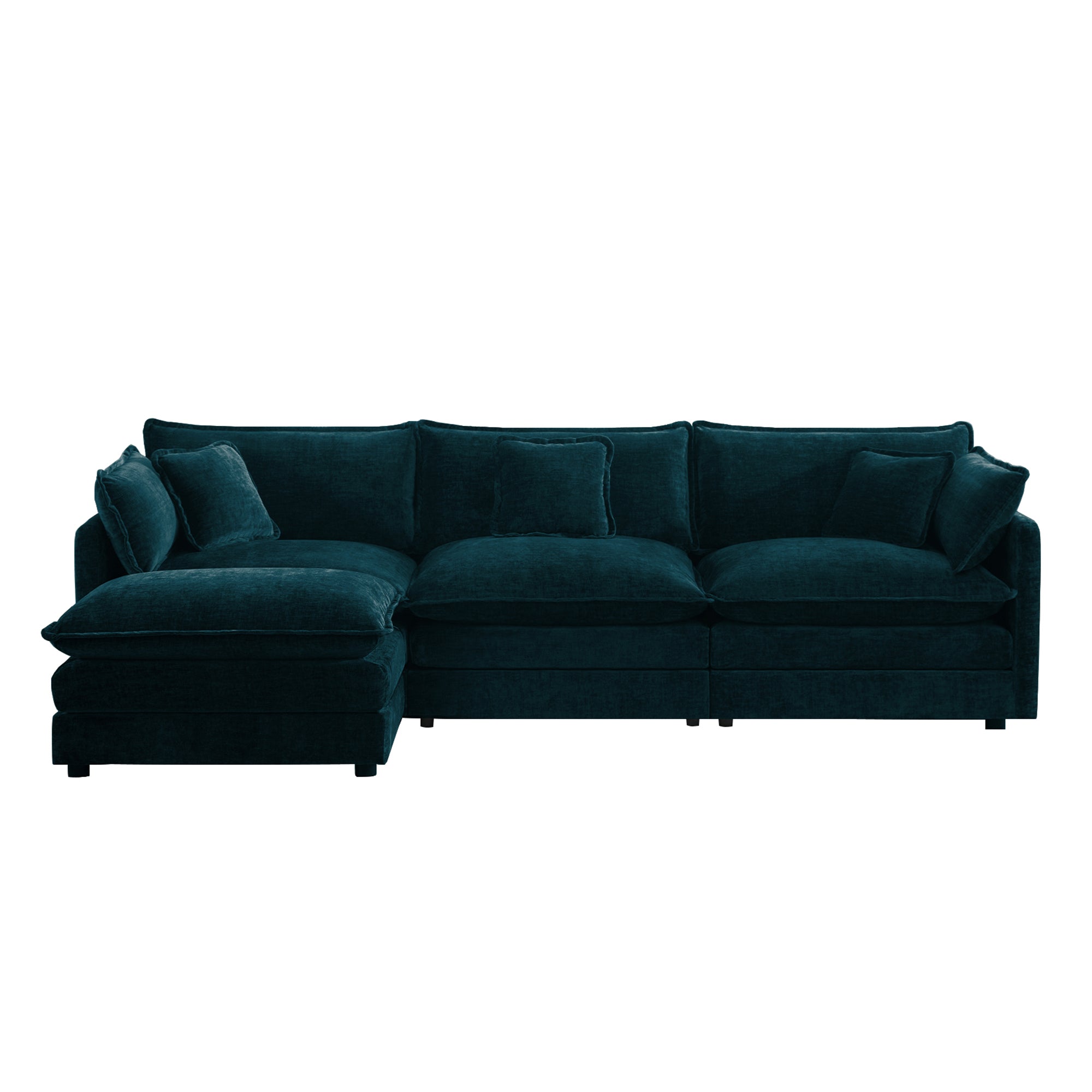 Fremont 112" Modular Chenille Upholstered L-Shaped Sectional Sofa with Ottoman