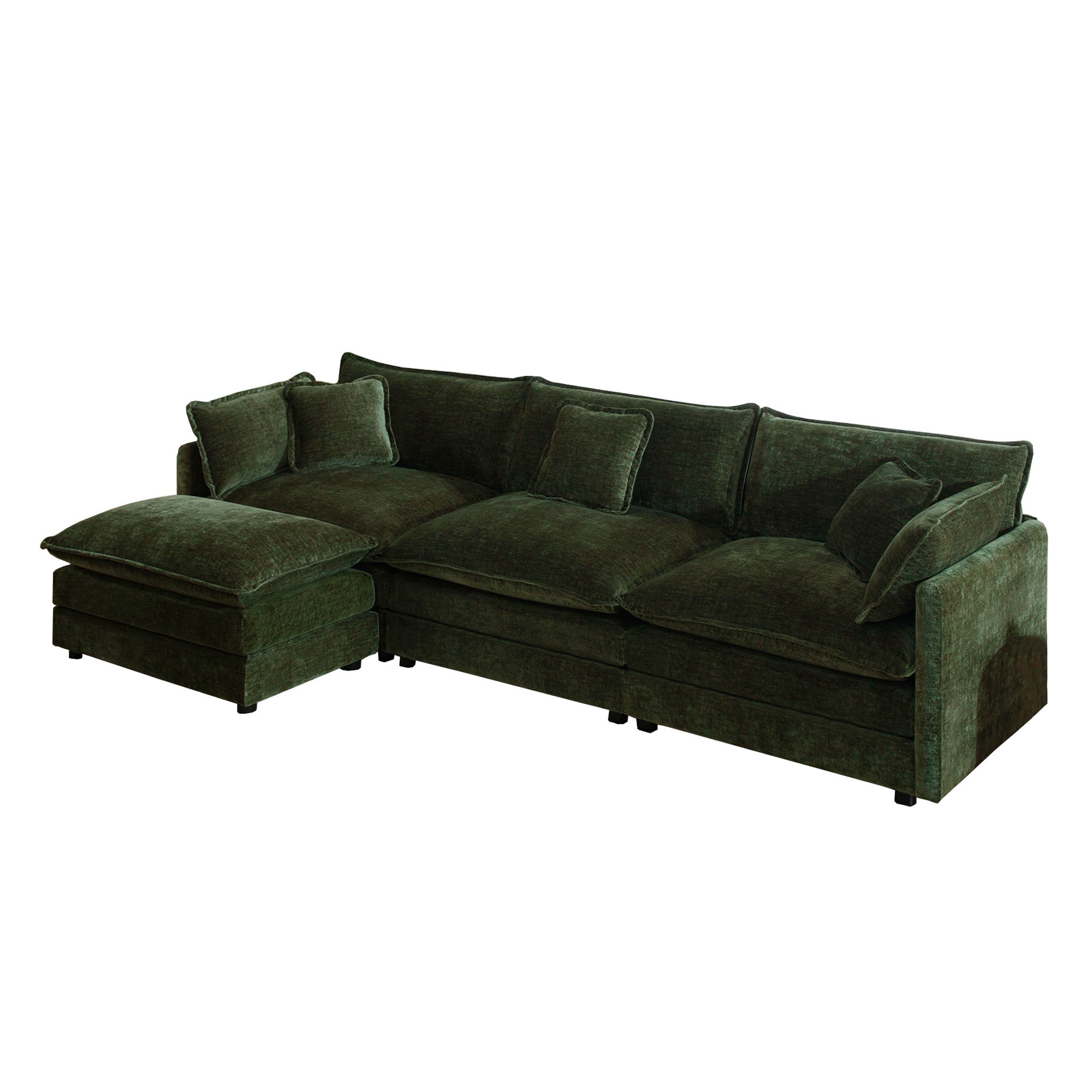Fremont 112" Modular Chenille Upholstered L-Shaped Sectional Sofa with Ottoman