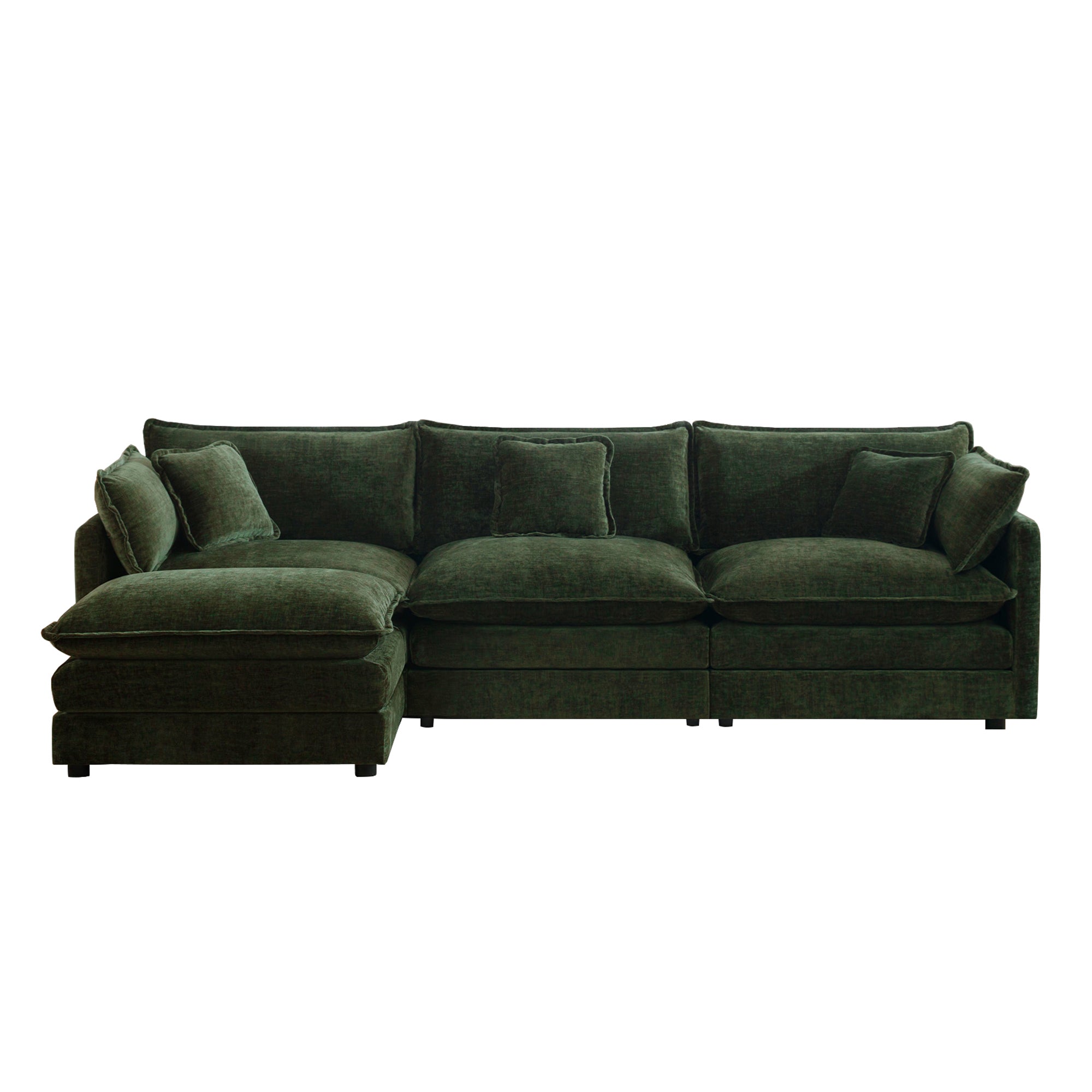 Fremont 112" Modular Chenille Upholstered L-Shaped Sectional Sofa with Ottoman