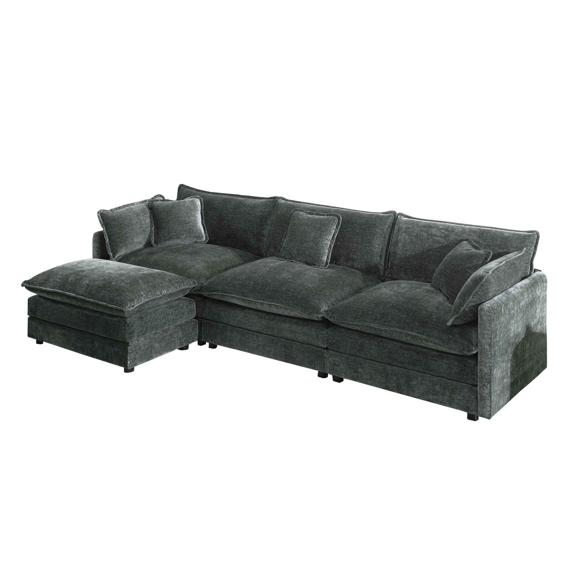 Fremont 112" Modular Chenille Upholstered L-Shaped Sectional Sofa with Ottoman
