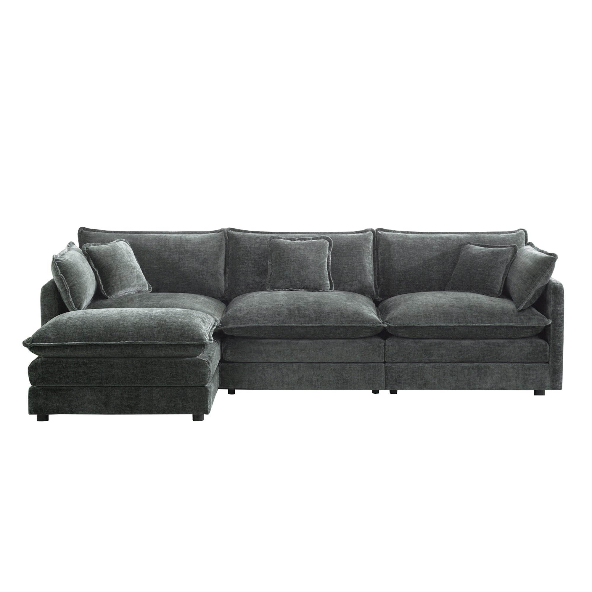 Fremont 112" Modular Chenille Upholstered L-Shaped Sectional Sofa with Ottoman
