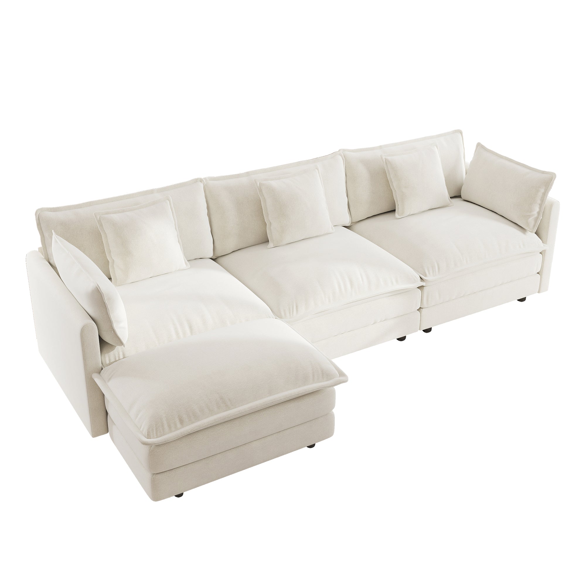 Fremont 112" Modular Chenille Upholstered L-Shaped Sectional Sofa with Ottoman