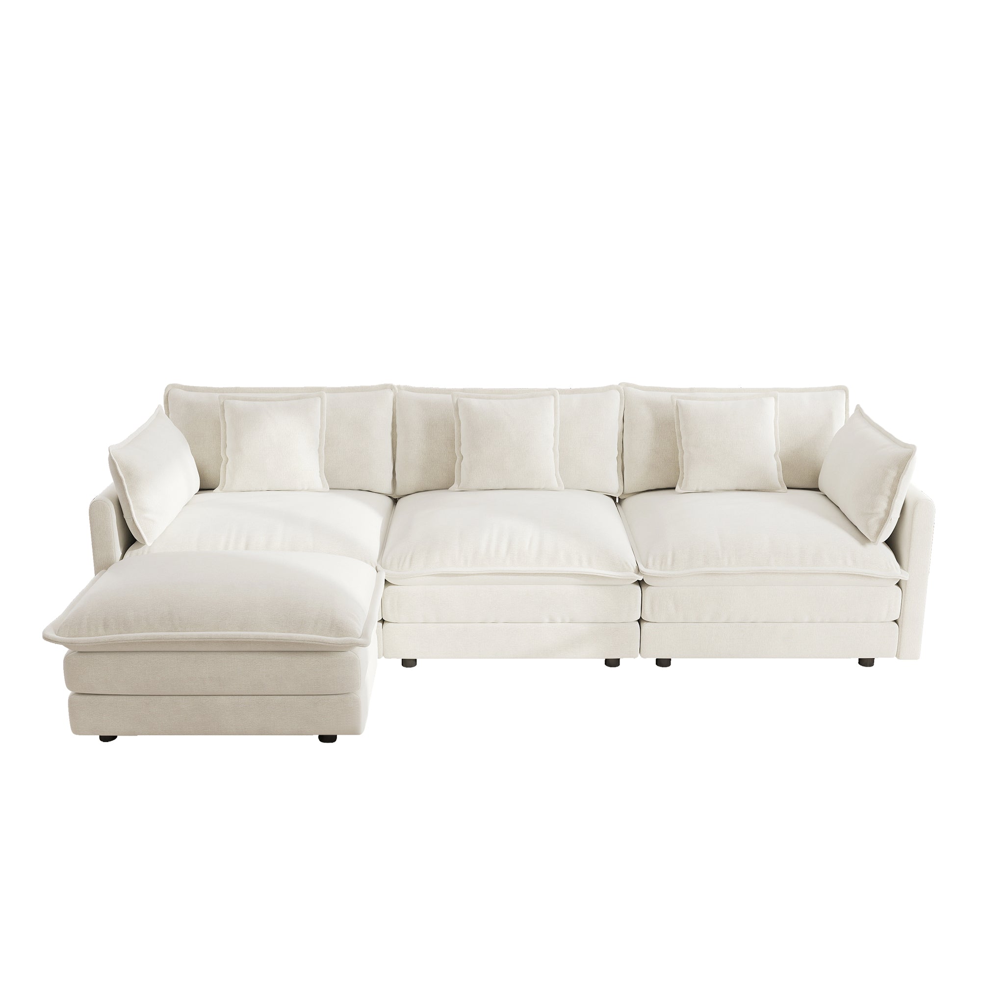 Fremont 112" Modular Chenille Upholstered L-Shaped Sectional Sofa with Ottoman