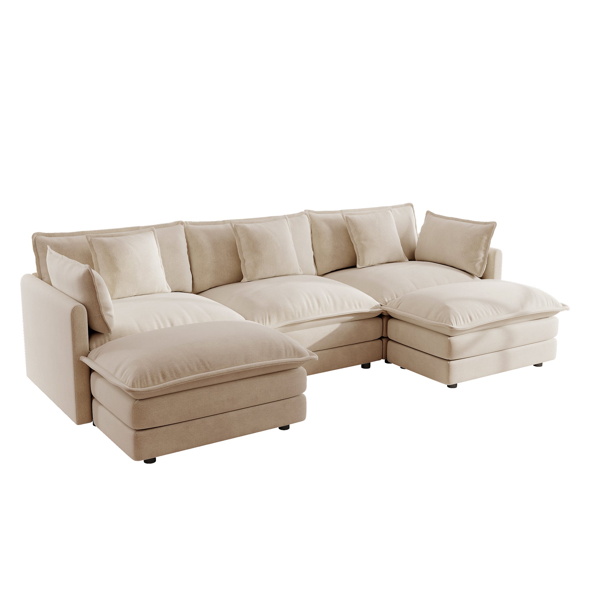 Fremont 112" Modular Chenille Upholstered U-Shaped Sectional Sofa with Ottomans