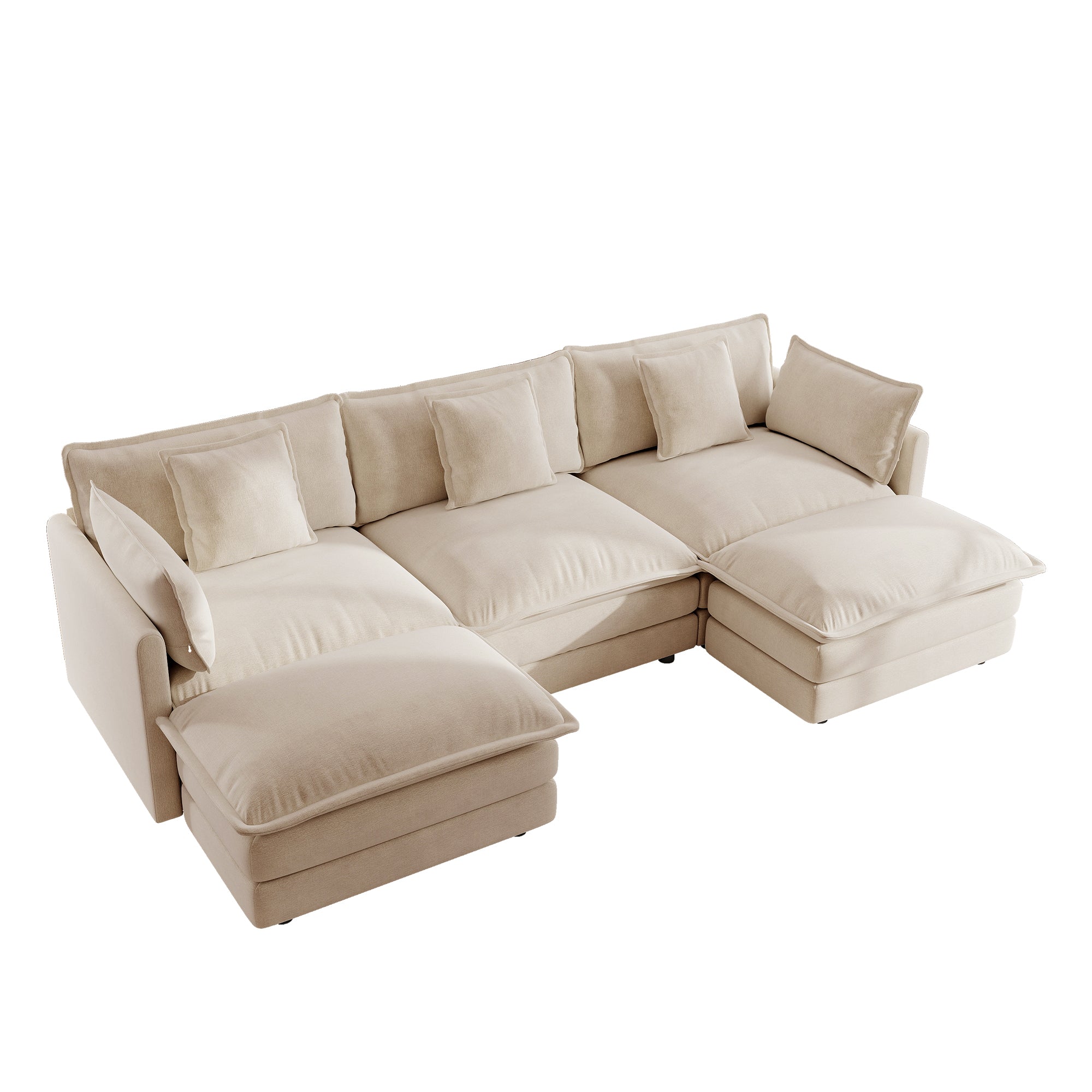 Fremont 112" Modular Chenille Upholstered U-Shaped Sectional Sofa with Ottomans