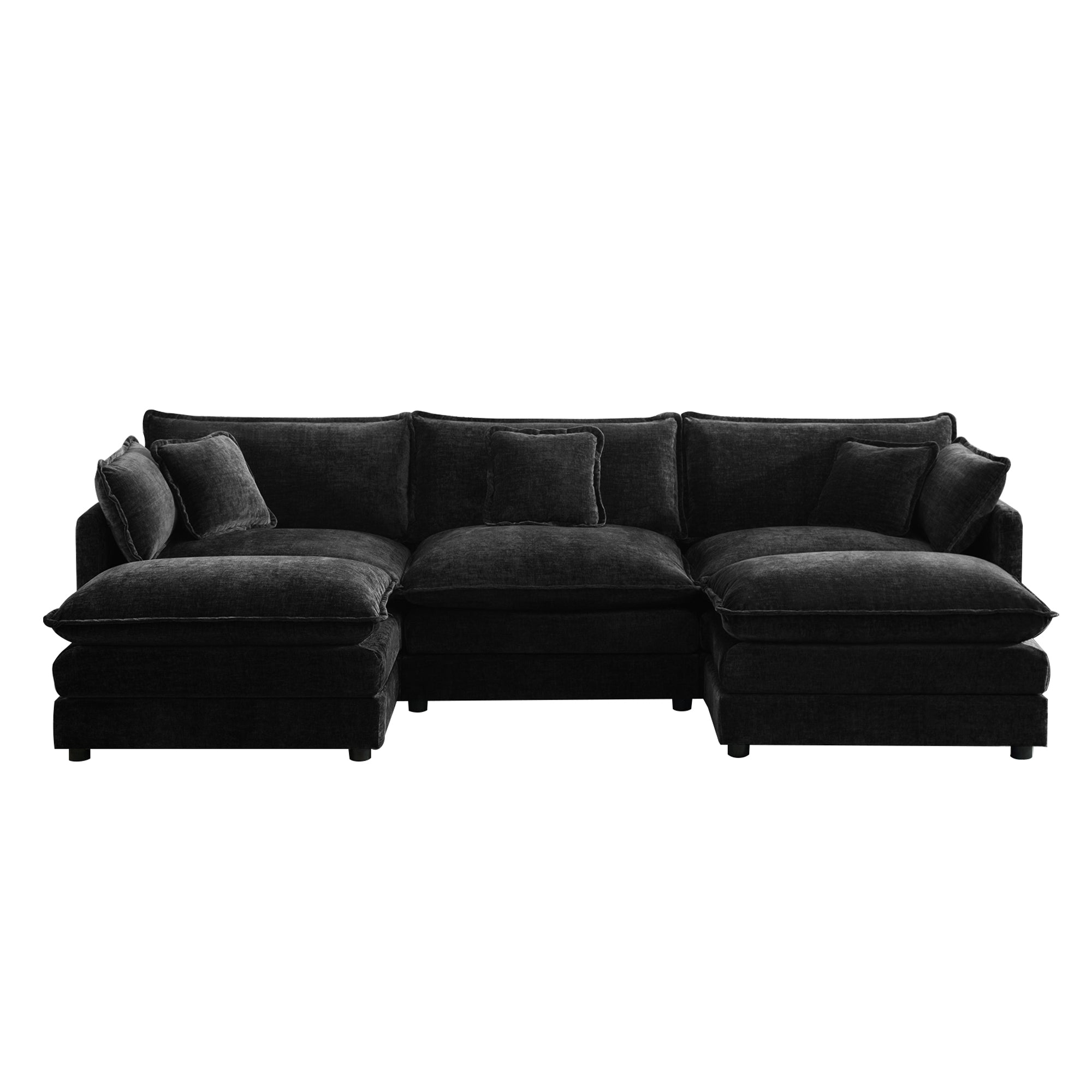 Fremont 112" Modular Chenille Upholstered U-Shaped Sectional Sofa with Ottomans