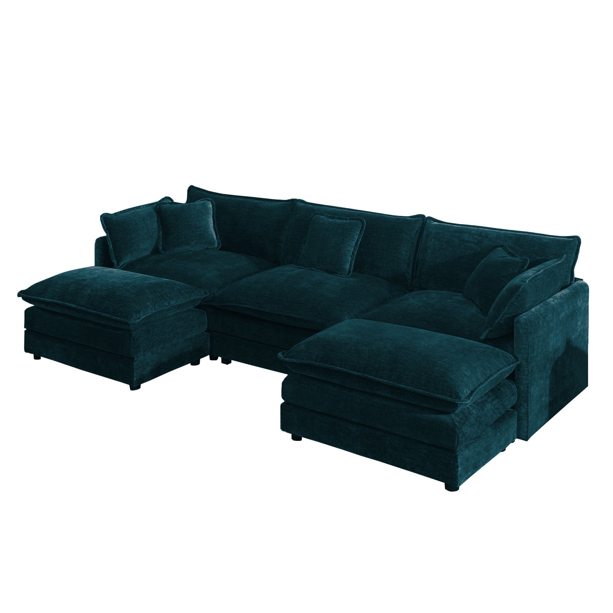 Fremont 112" Modular Chenille Upholstered U-Shaped Sectional Sofa with Ottomans