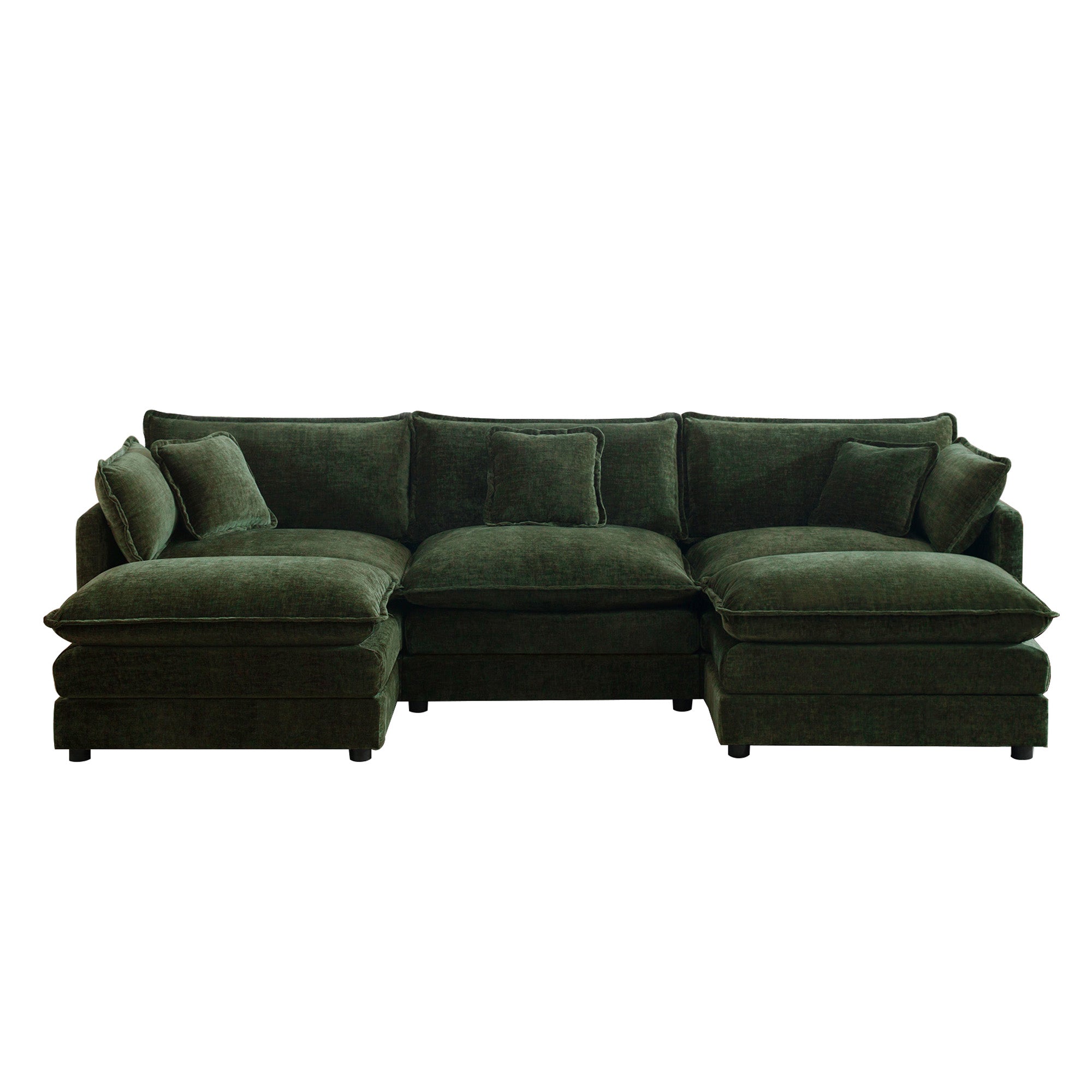 Fremont 112" Modular Chenille Upholstered U-Shaped Sectional Sofa with Ottomans