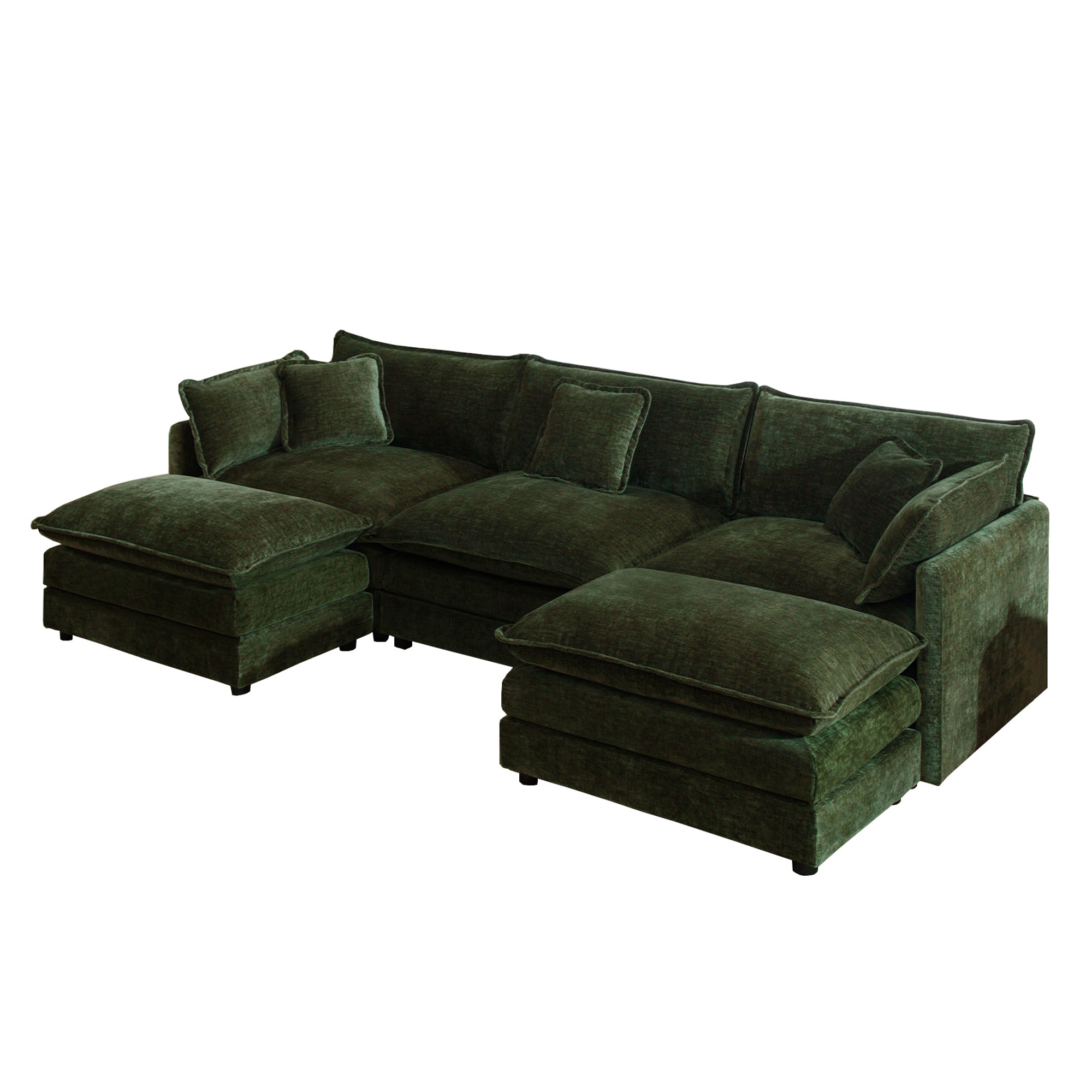 Fremont 112" Modular Chenille Upholstered U-Shaped Sectional Sofa with Ottomans