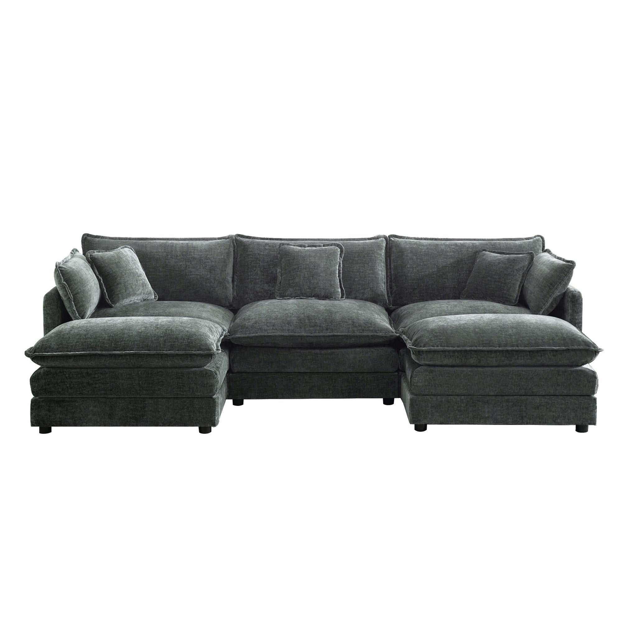 Fremont 112" Modular Chenille Upholstered U-Shaped Sectional Sofa with Ottomans