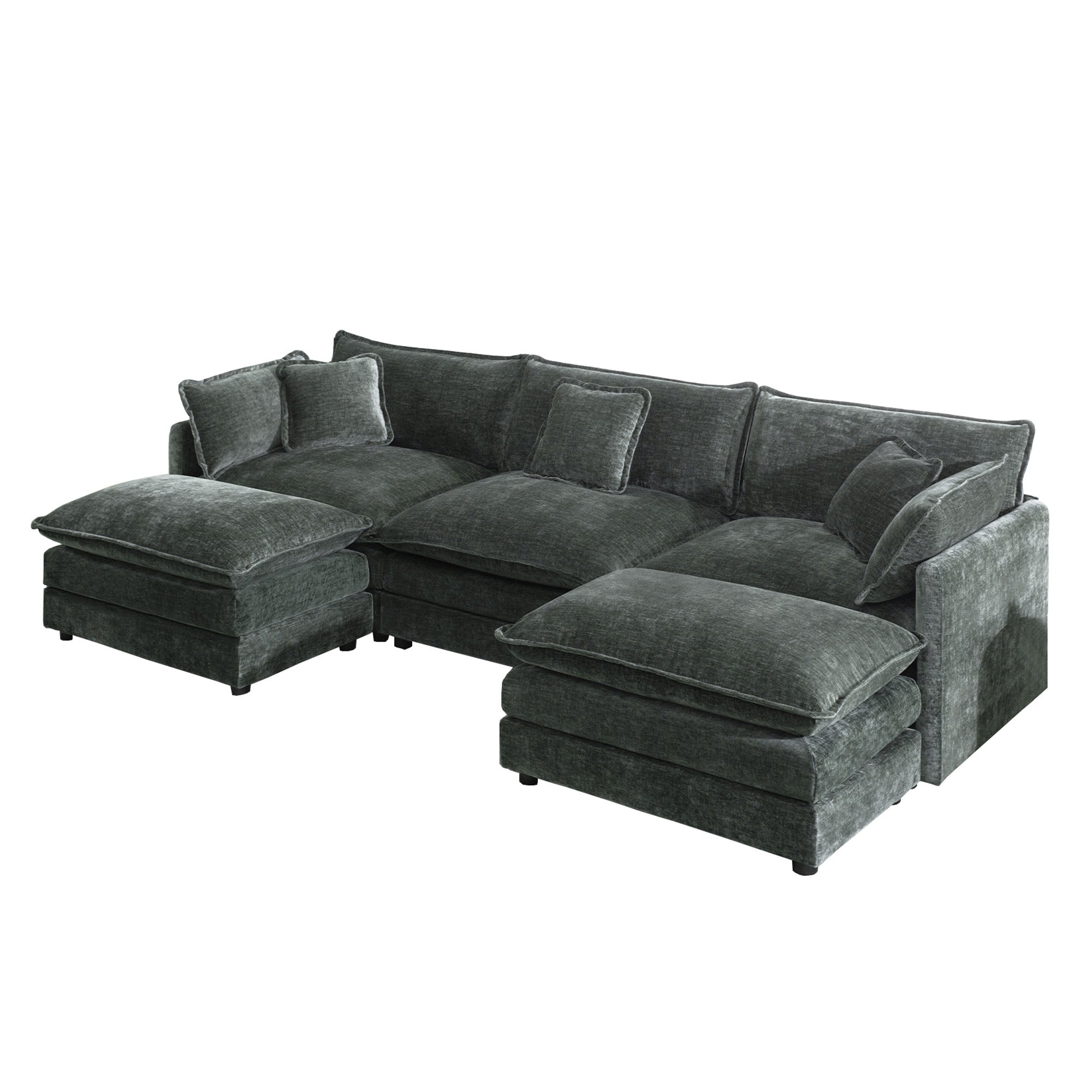 Fremont 112" Modular Chenille Upholstered U-Shaped Sectional Sofa with Ottomans