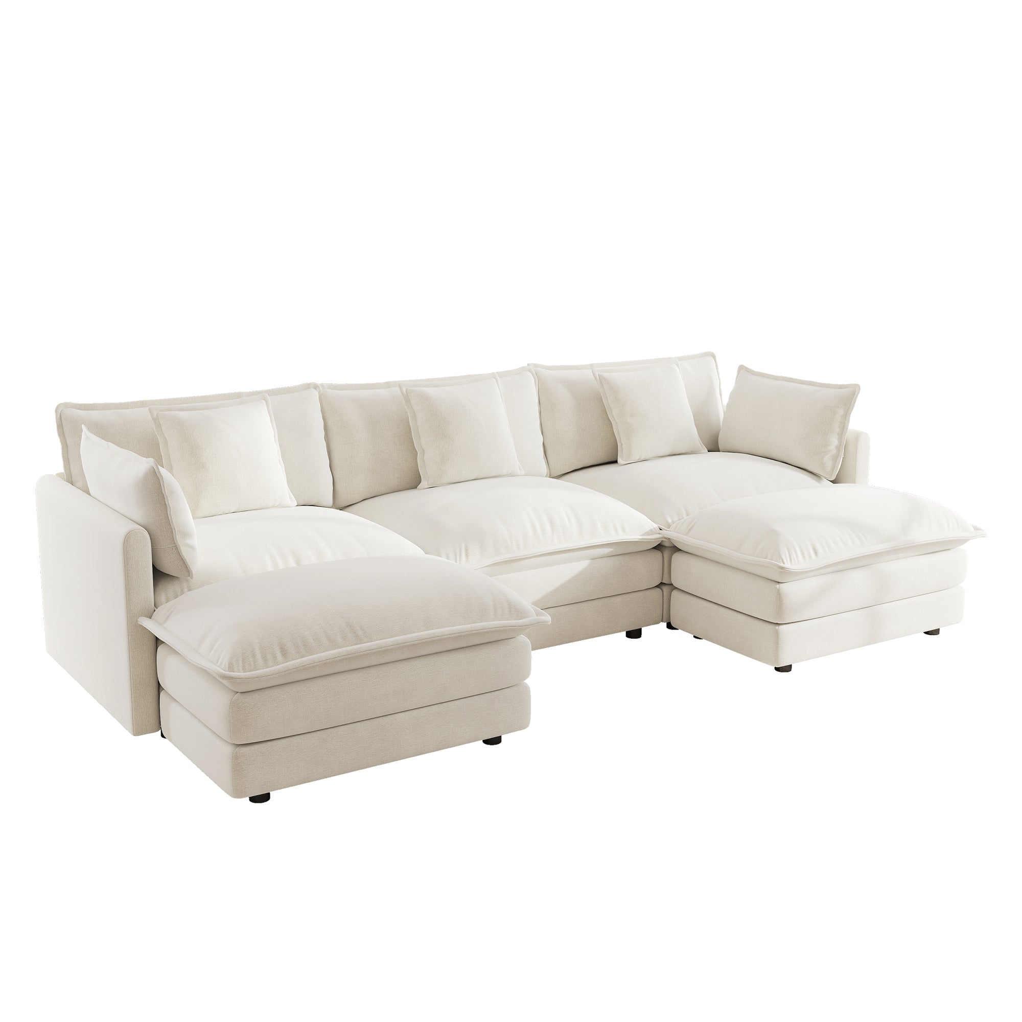 Fremont 112" Modular Chenille Upholstered U-Shaped Sectional Sofa with Ottomans