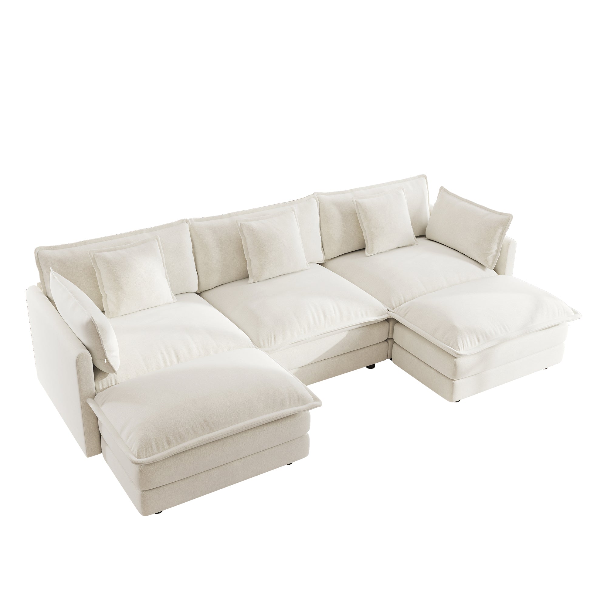 Fremont 112" Modular Chenille Upholstered U-Shaped Sectional Sofa with Ottomans