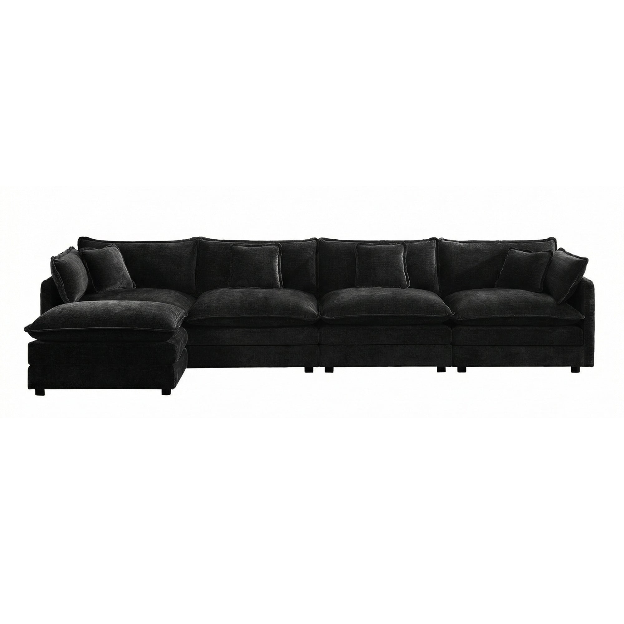 Fremont 147" Modular Chenille Upholstered L-Shaped Sectional Sofa with Ottoman
