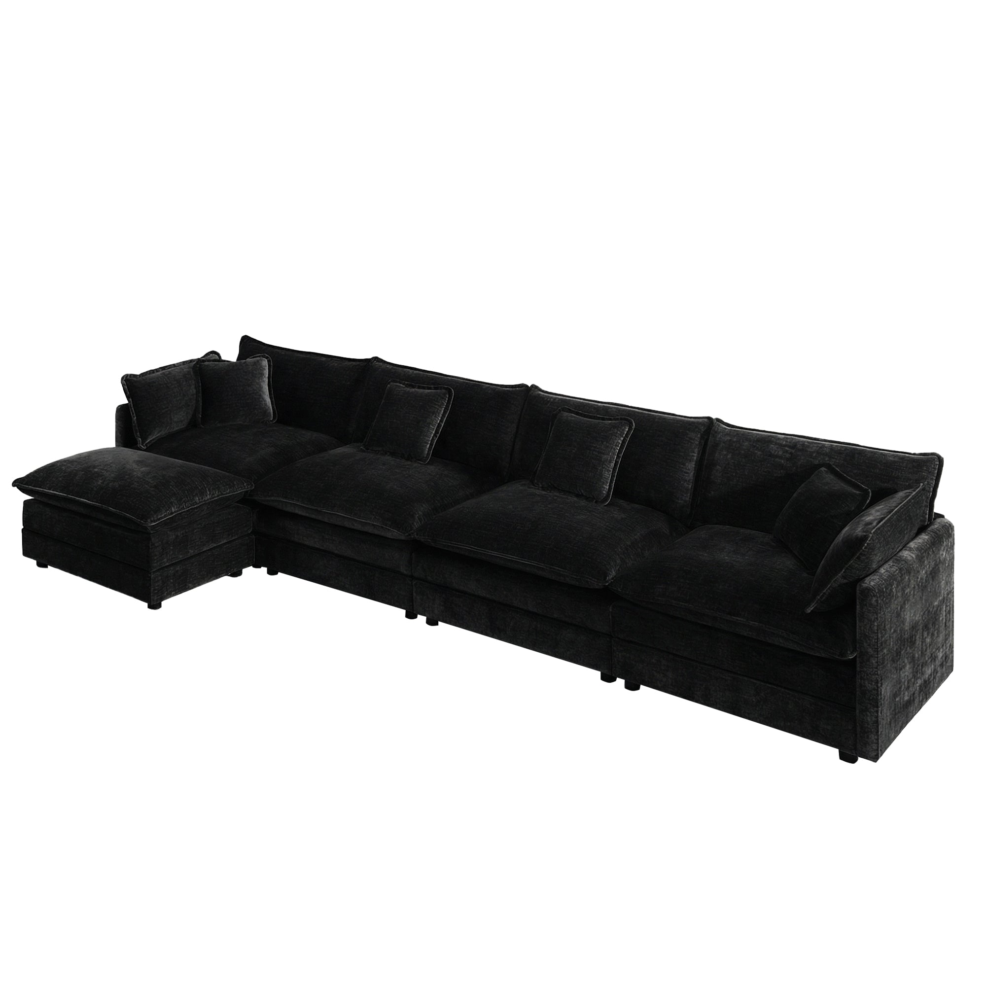 Fremont 147" Modular Chenille Upholstered L-Shaped Sectional Sofa with Ottoman