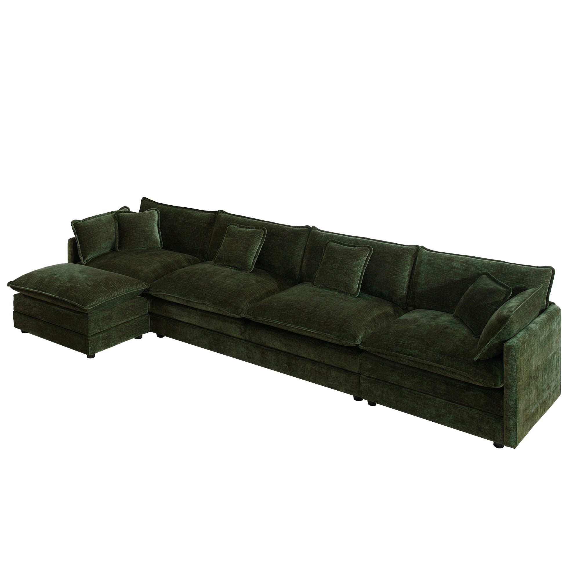 Fremont 147" Modular Chenille Upholstered L-Shaped Sectional Sofa with Ottoman