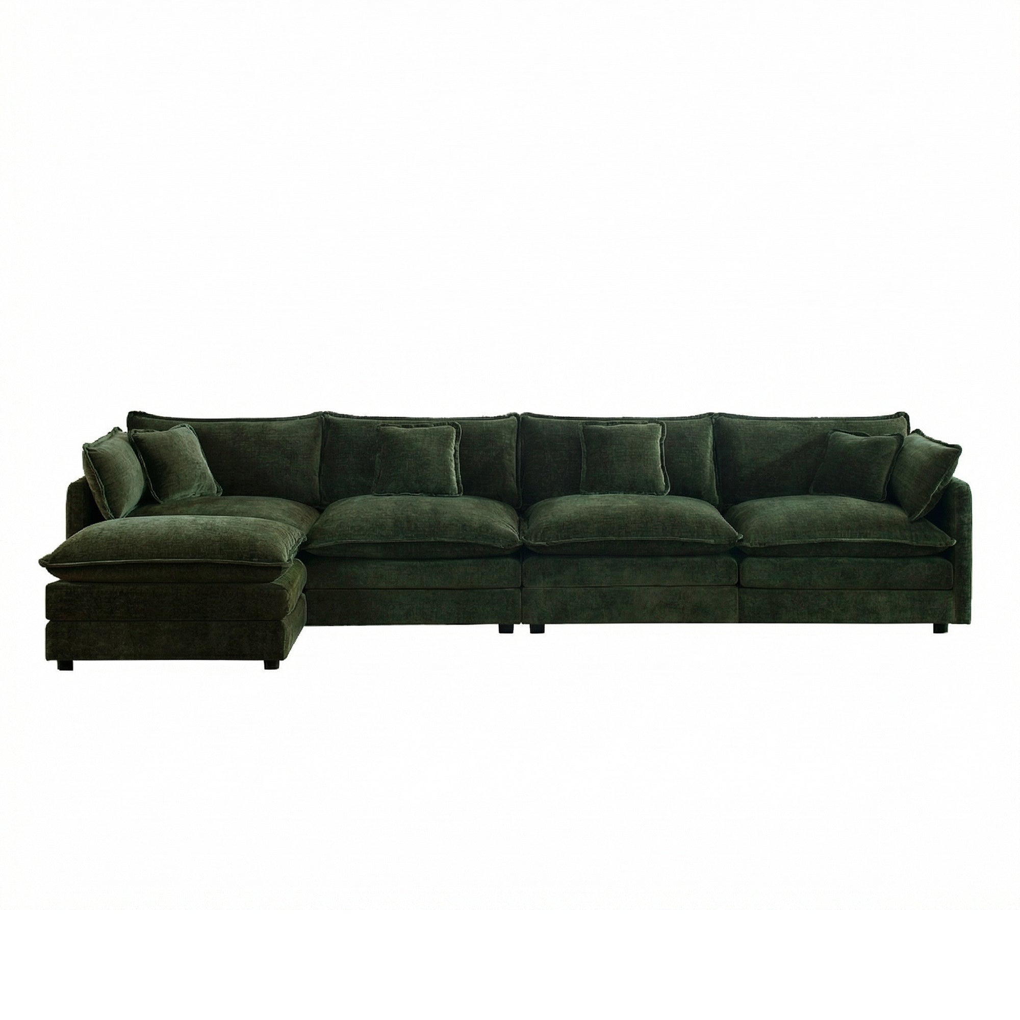 Fremont 147" Modular Chenille Upholstered L-Shaped Sectional Sofa with Ottoman