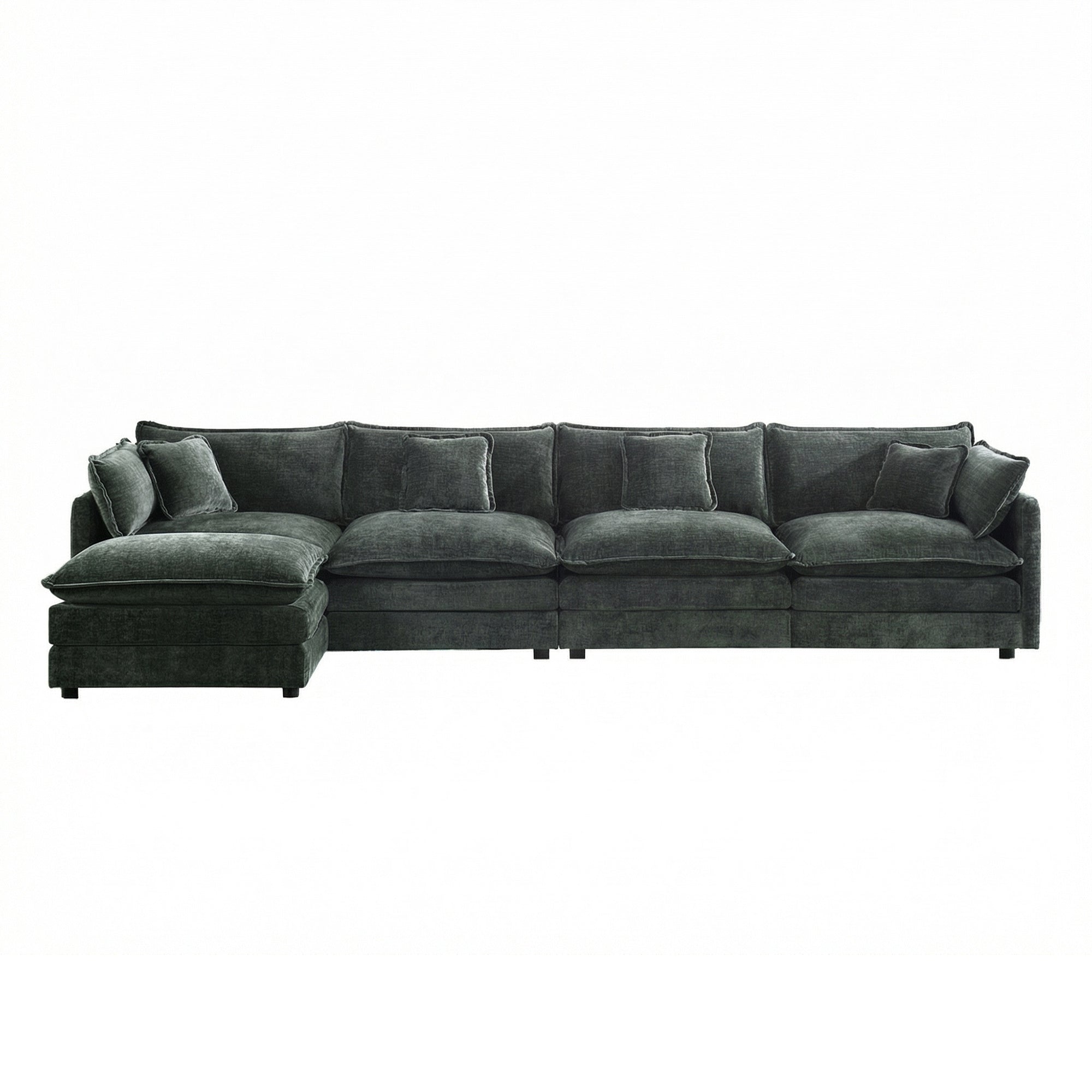 Fremont 147" Modular Chenille Upholstered L-Shaped Sectional Sofa with Ottoman