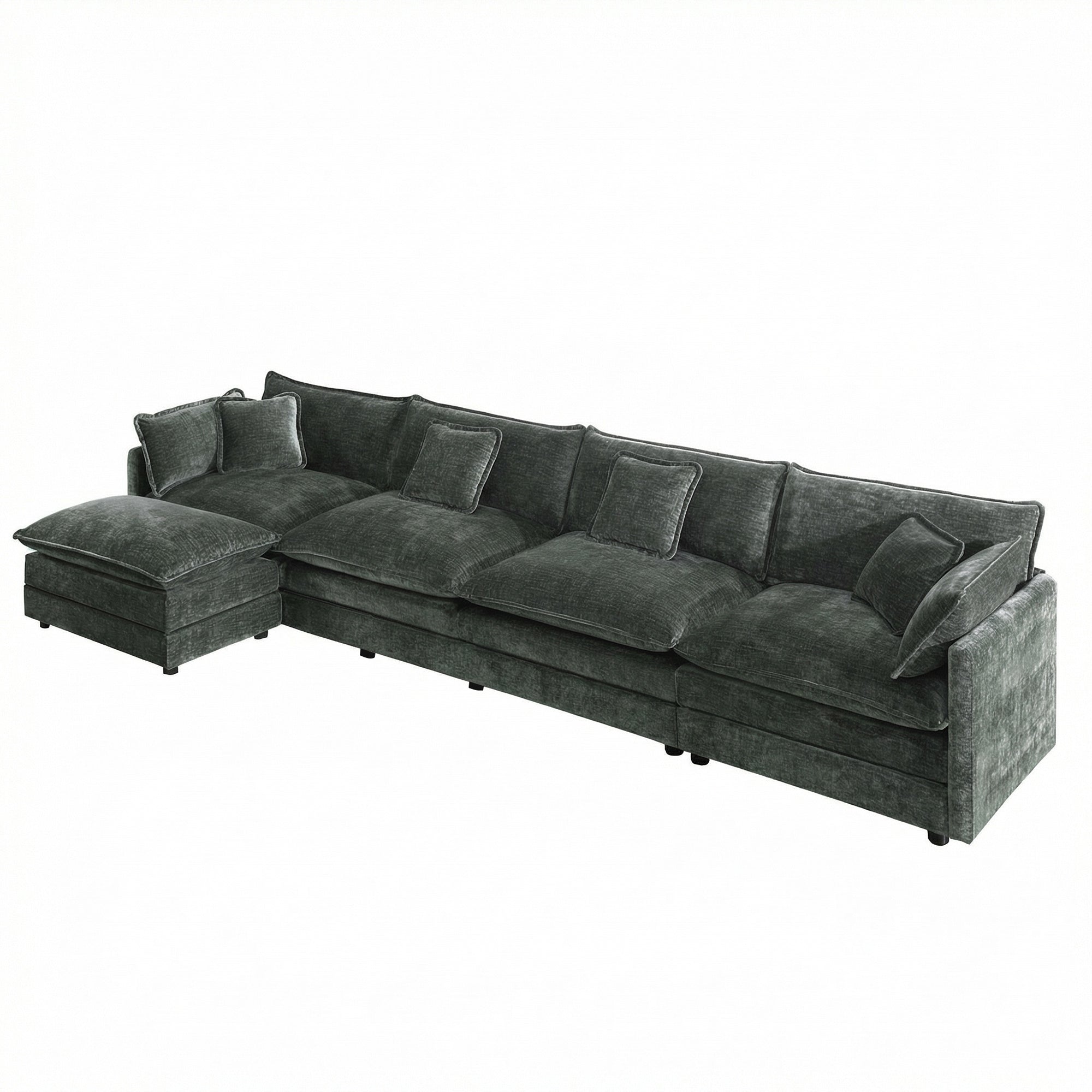 Fremont 147" Modular Chenille Upholstered L-Shaped Sectional Sofa with Ottoman