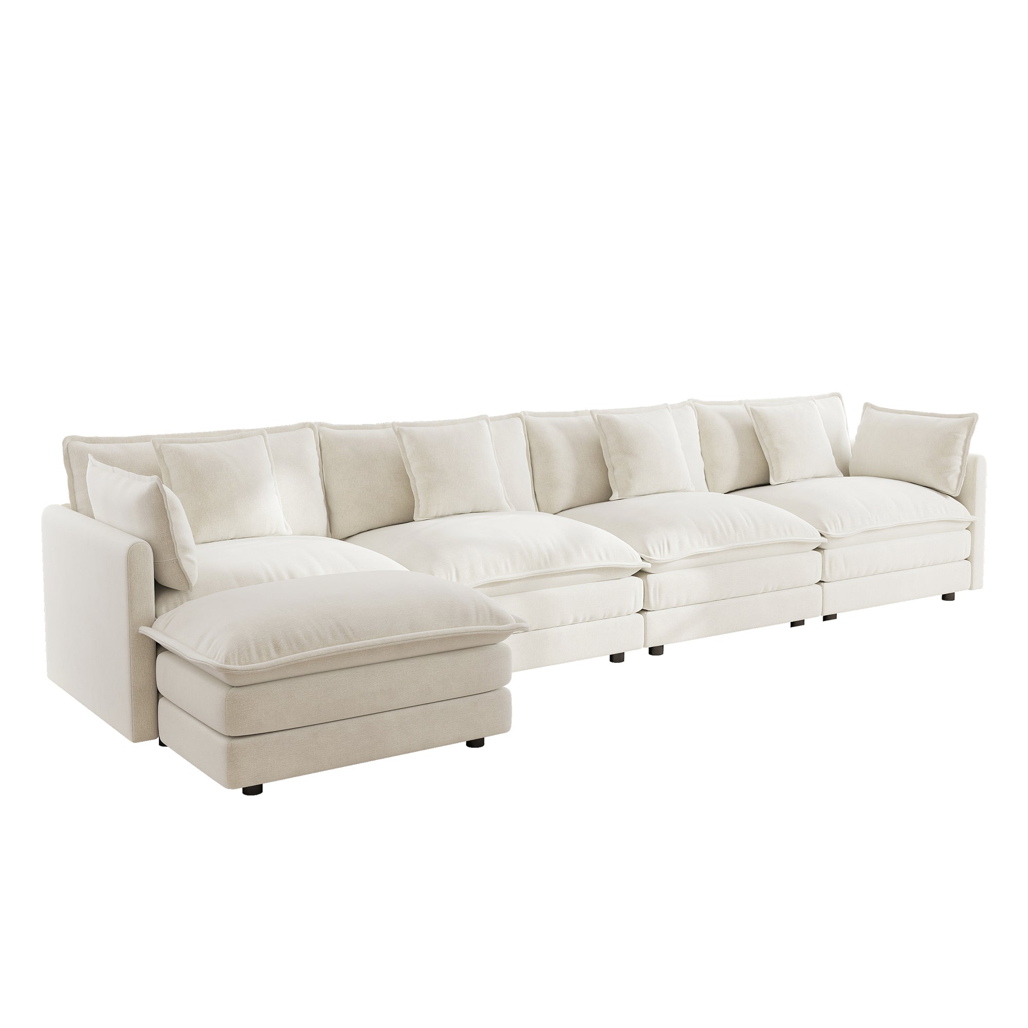 Fremont 147" Modular Chenille Upholstered L-Shaped Sectional Sofa with Ottoman