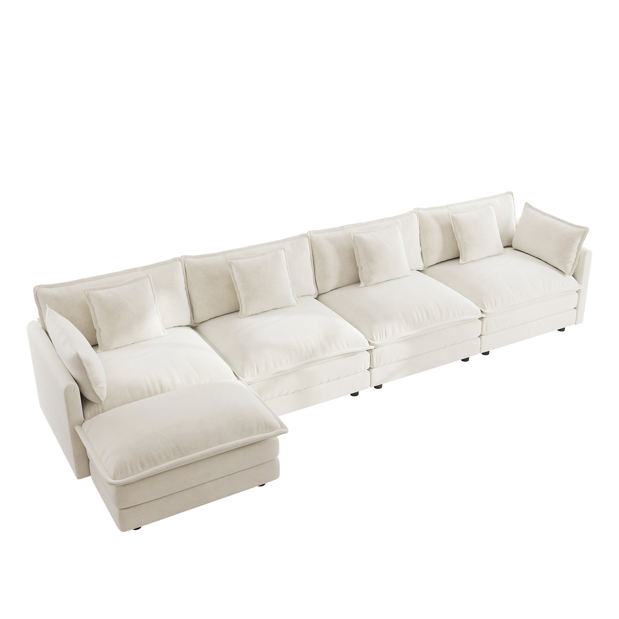 Fremont 147" Modular Chenille Upholstered L-Shaped Sectional Sofa with Ottoman