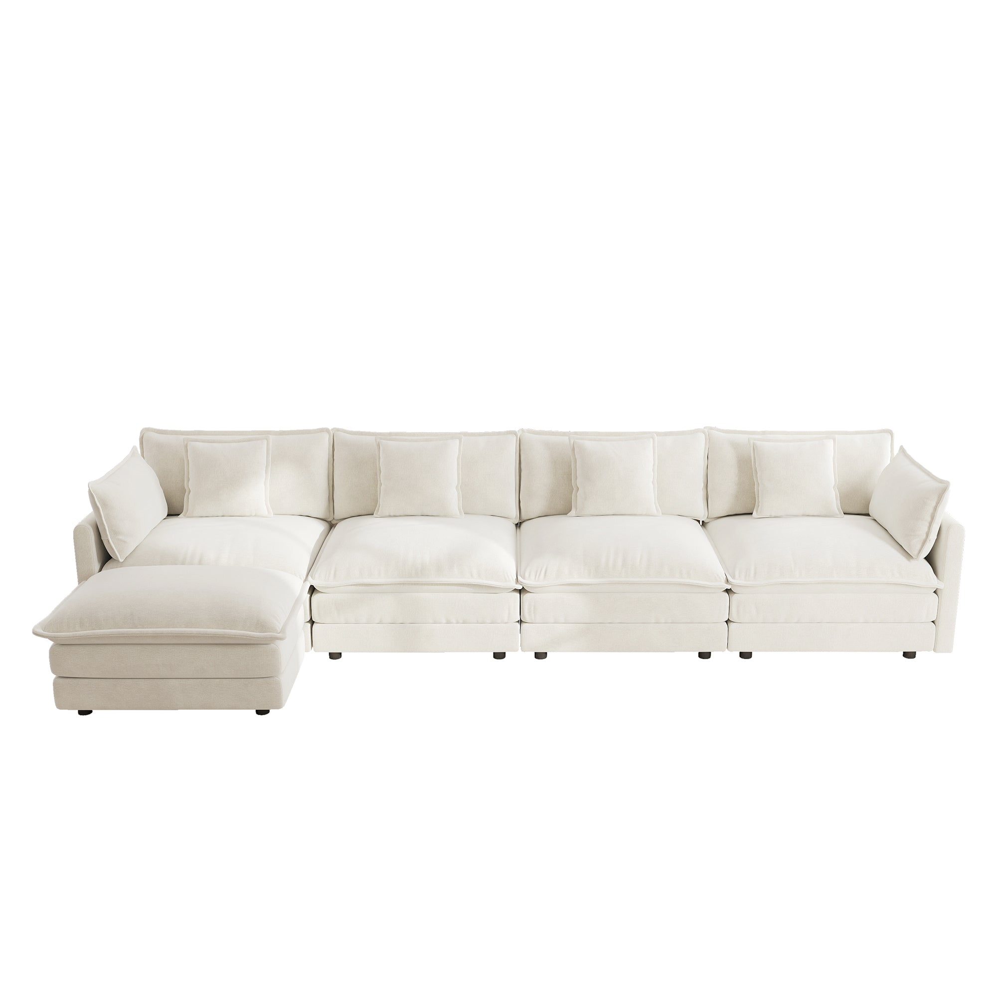 Fremont 147" Modular Chenille Upholstered L-Shaped Sectional Sofa with Ottoman