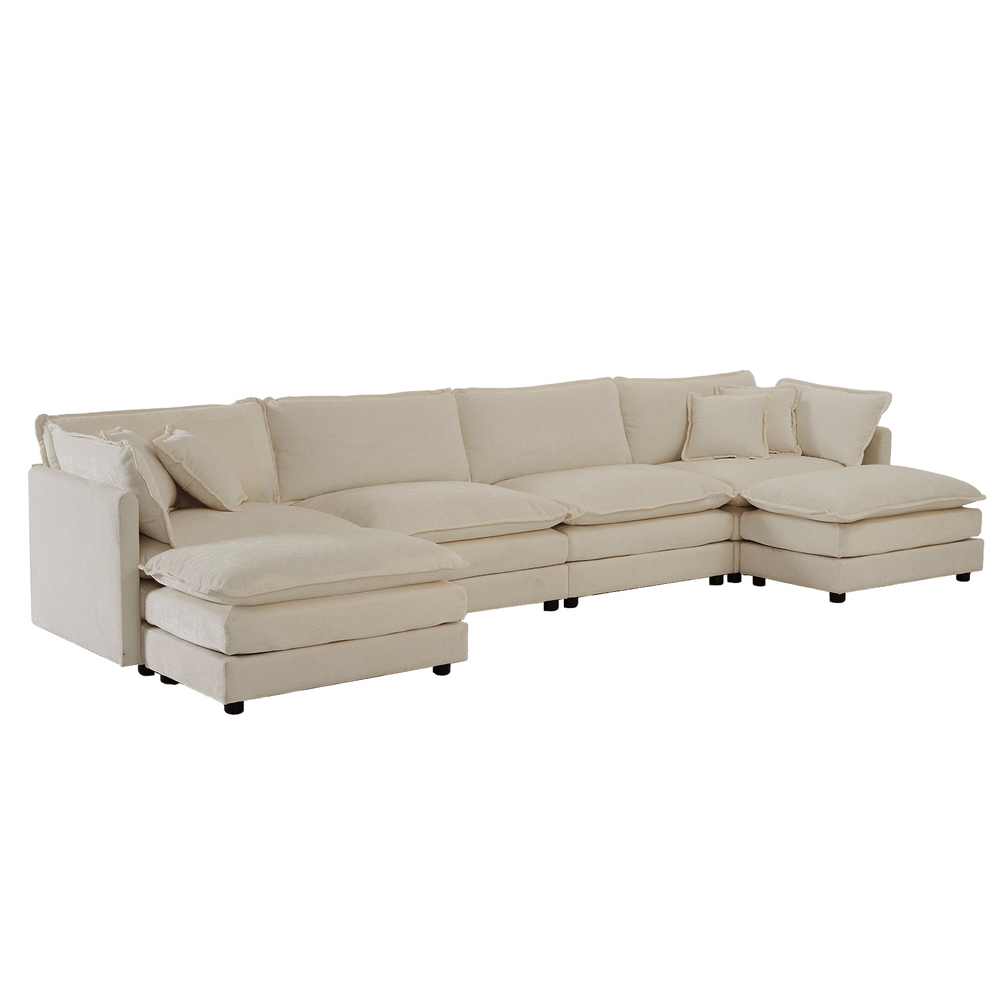 Fremont 147” 6 Piece Large U-Shaped Modular Sectional Sofa Set with 2 Ottomans