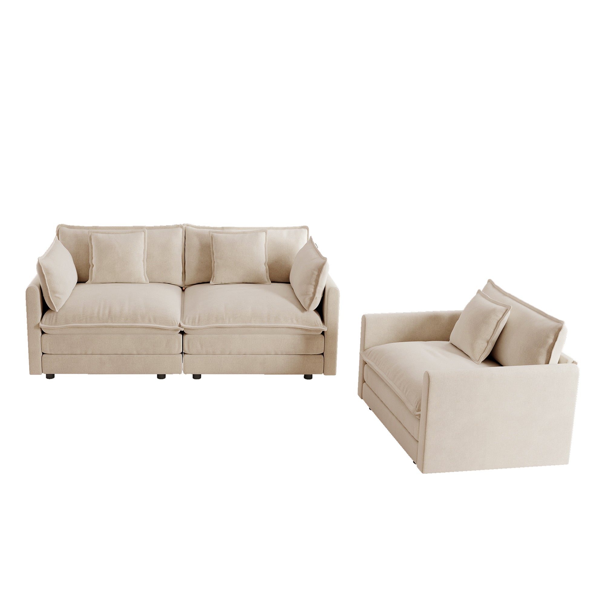 Fremont 2 Piece Chenille Upholstered Modular Sofa Set with Loveseat and Accent Chair