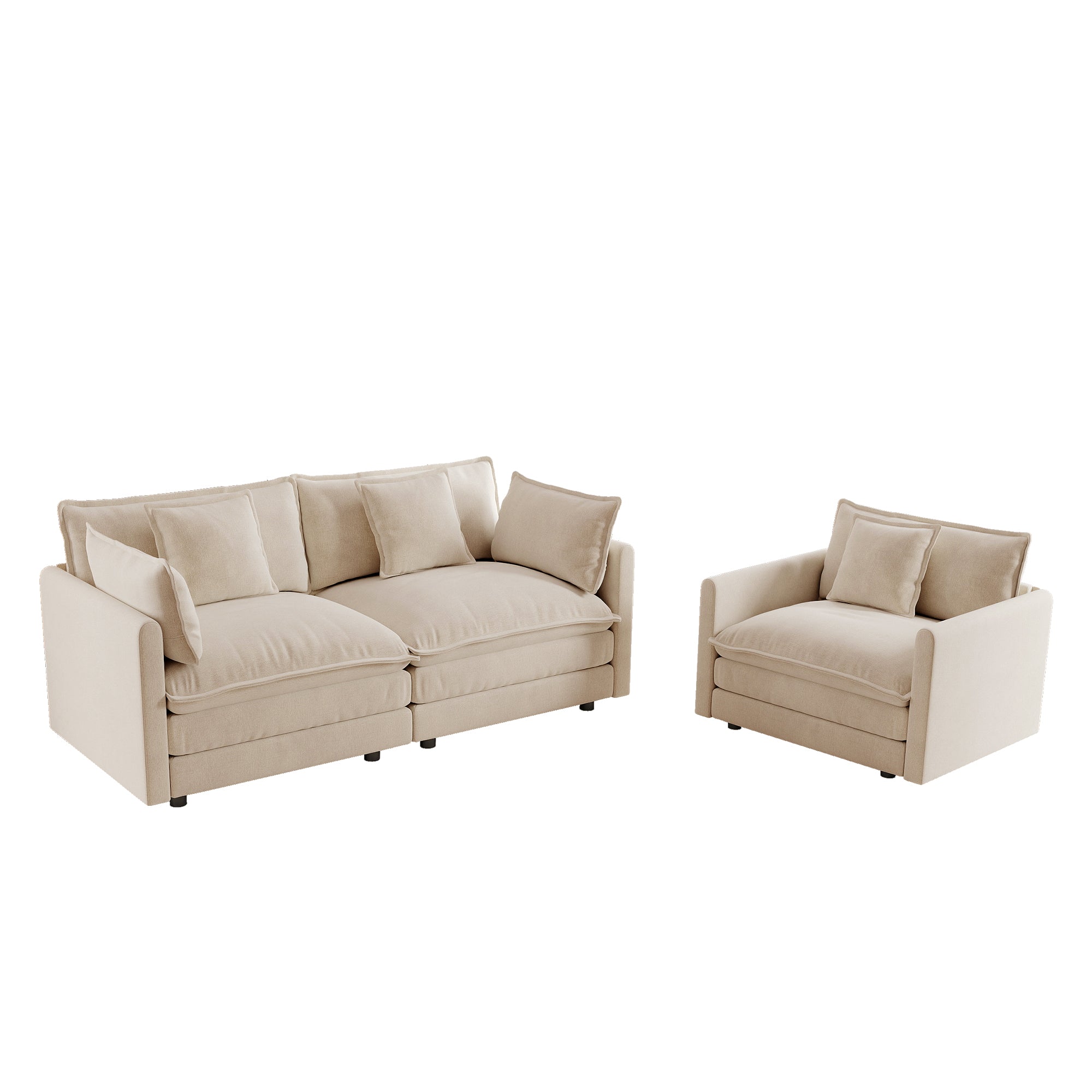 Fremont 2 Piece Chenille Upholstered Modular Sofa Set with Loveseat and Accent Chair