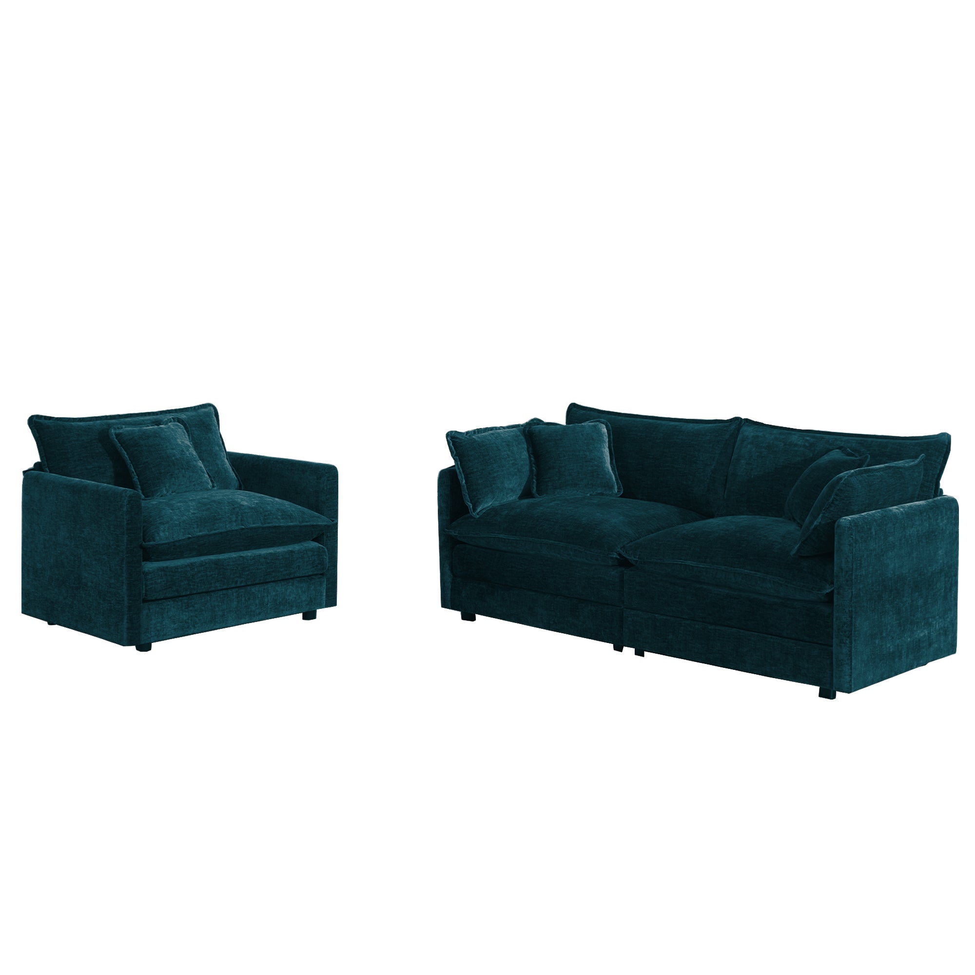 Fremont 2 Piece Chenille Upholstered Modular Sofa Set with Loveseat and Accent Chair