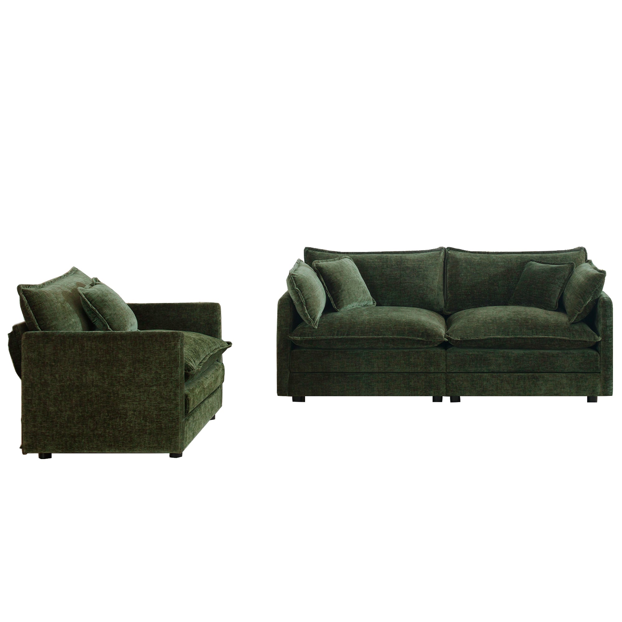 Fremont 2 Piece Chenille Upholstered Modular Sofa Set with Loveseat and Accent Chair