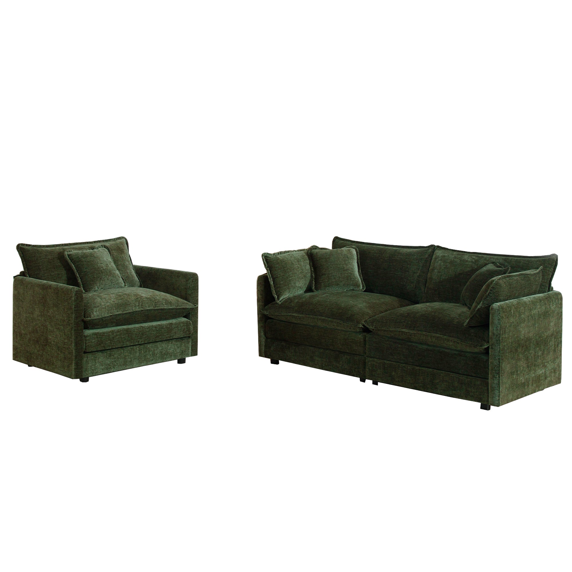 Fremont 2 Piece Chenille Upholstered Modular Sofa Set with Loveseat and Accent Chair