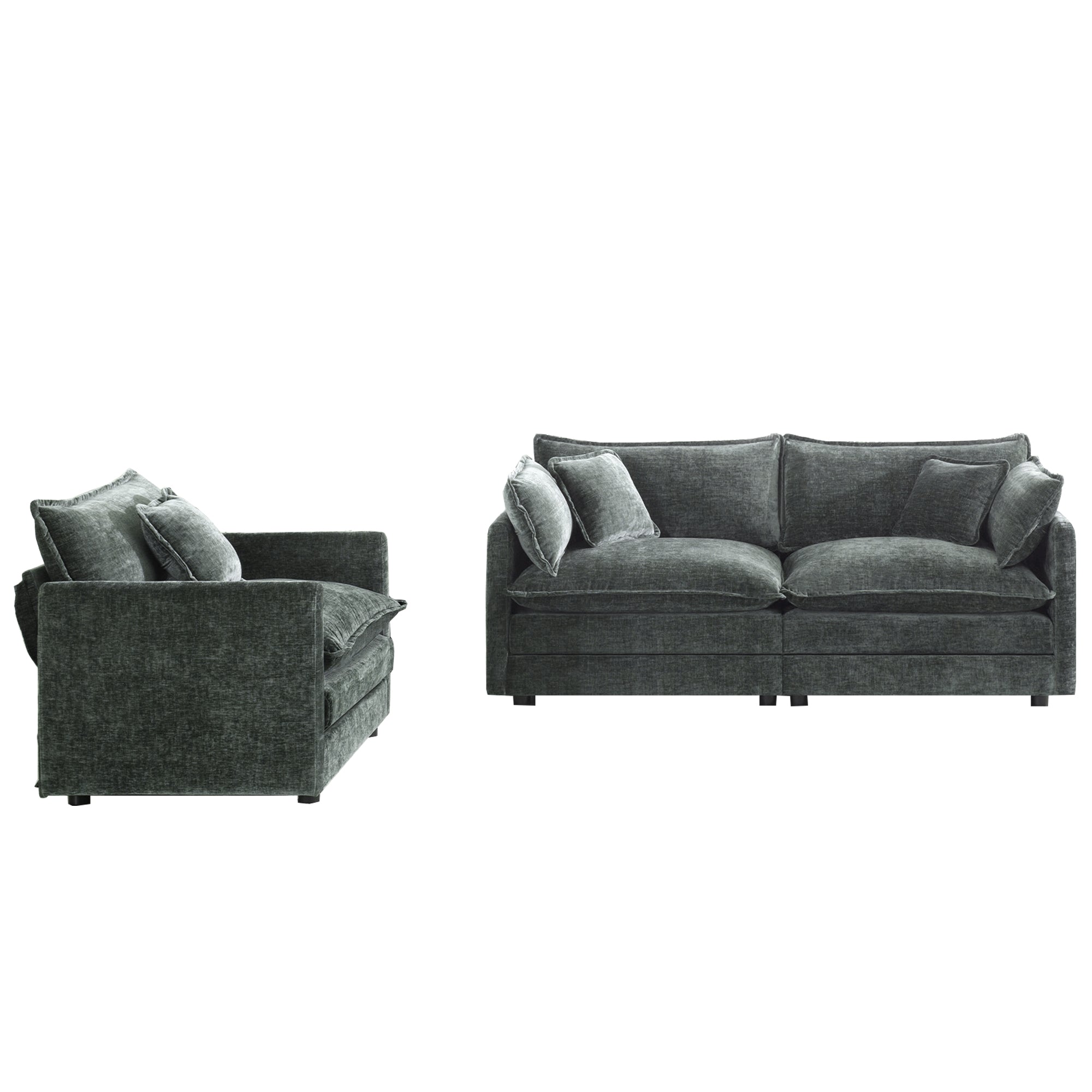 Fremont 2 Piece Chenille Upholstered Modular Sofa Set with Loveseat and Accent Chair