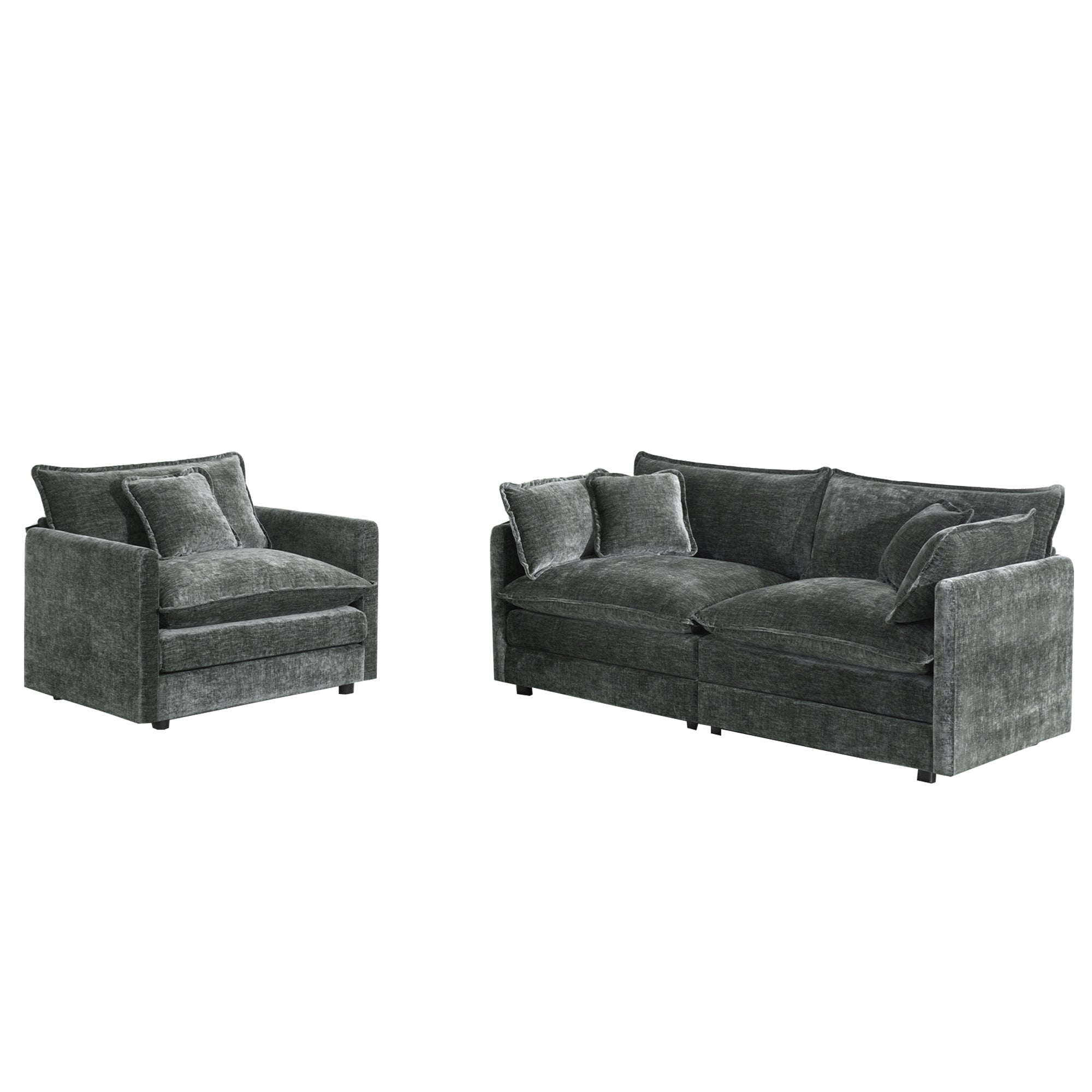Fremont 2 Piece Chenille Upholstered Modular Sofa Set with Loveseat and Accent Chair