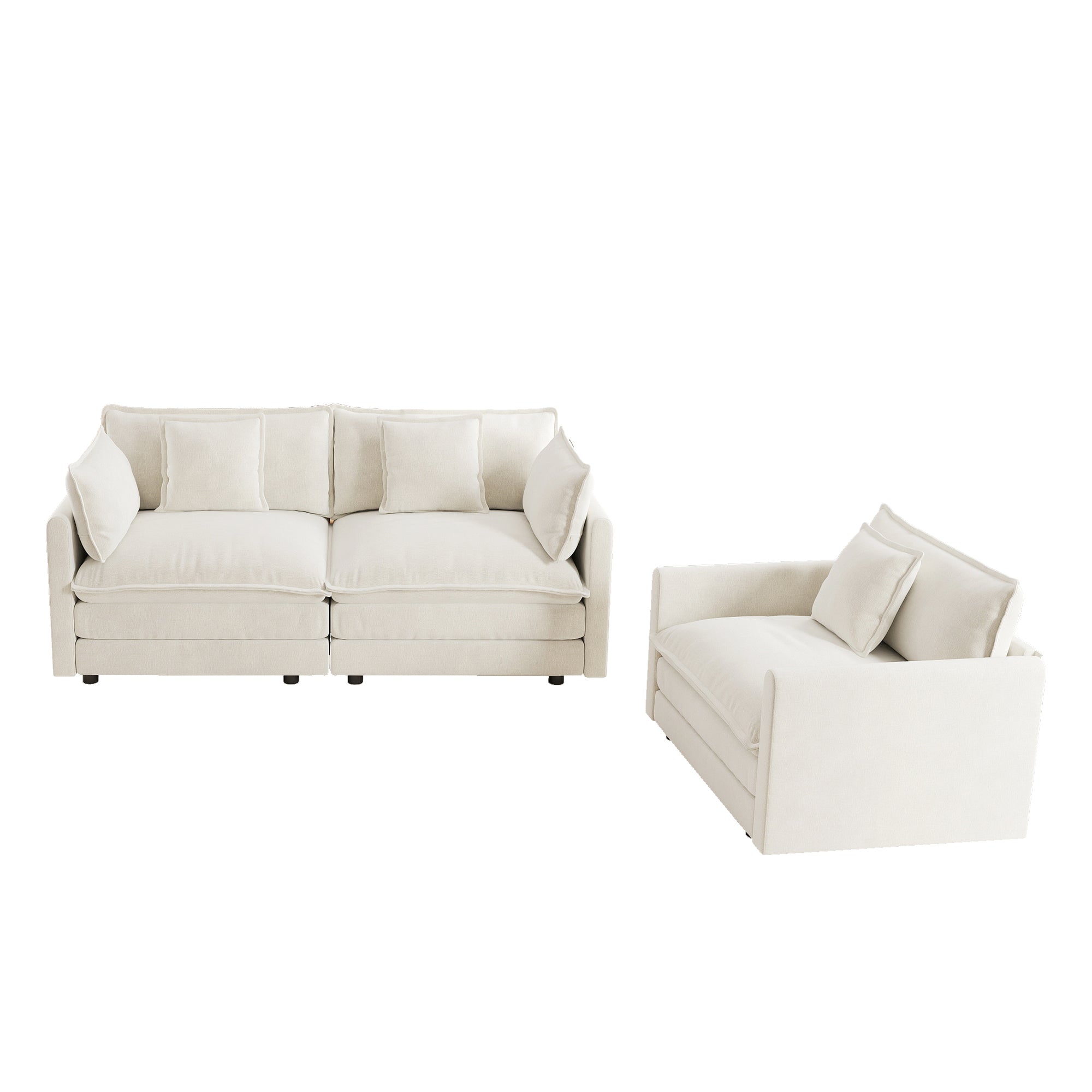 Fremont 2 Piece Chenille Upholstered Modular Sofa Set with Loveseat and Accent Chair