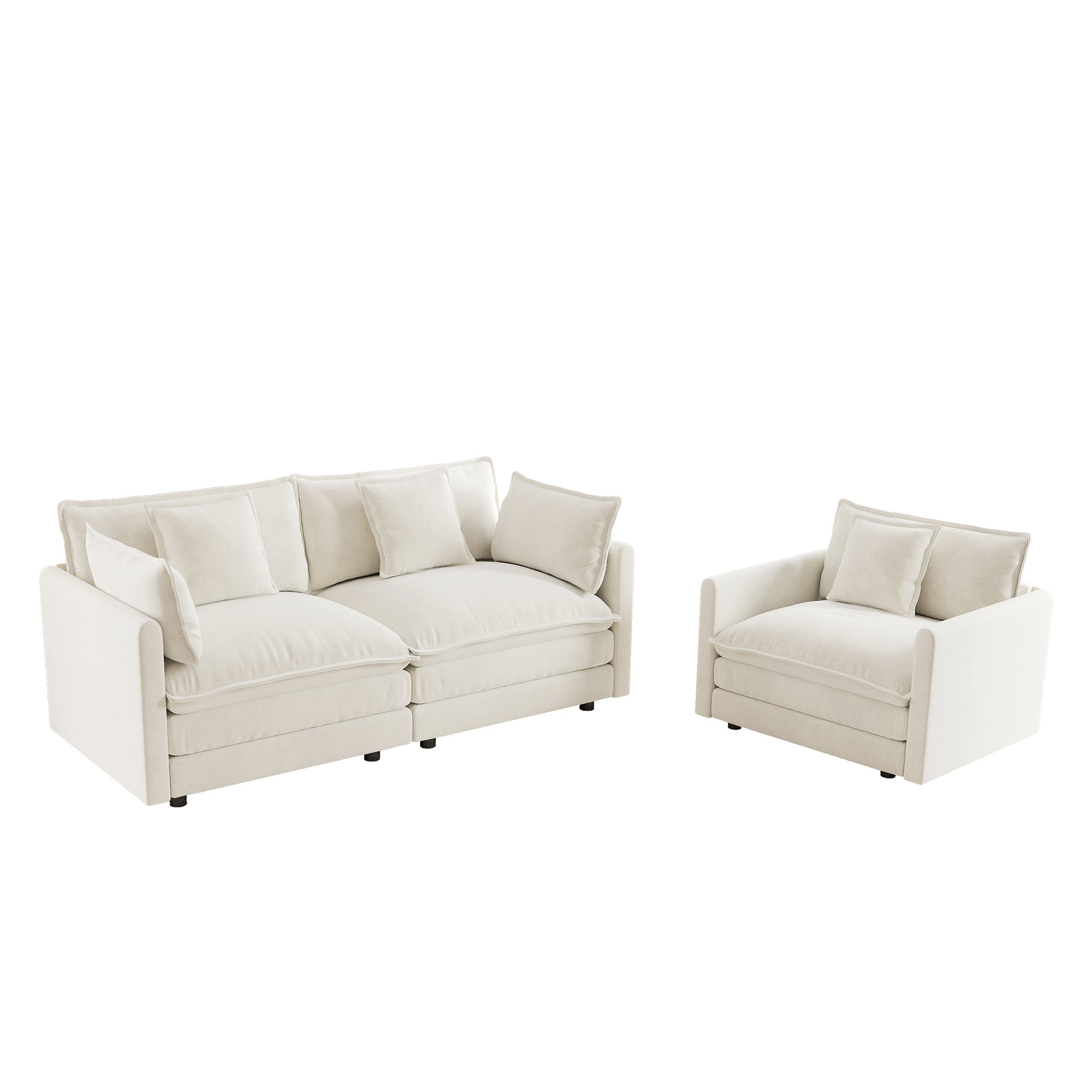 Fremont 2 Piece Chenille Upholstered Modular Sofa Set with Loveseat and Accent Chair