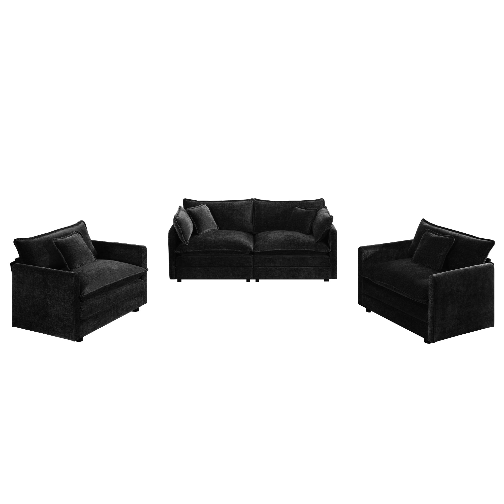 Fremont 3 Piece Chenille Upholstered Modular Sofa Set with Armchairs and Loveseat
