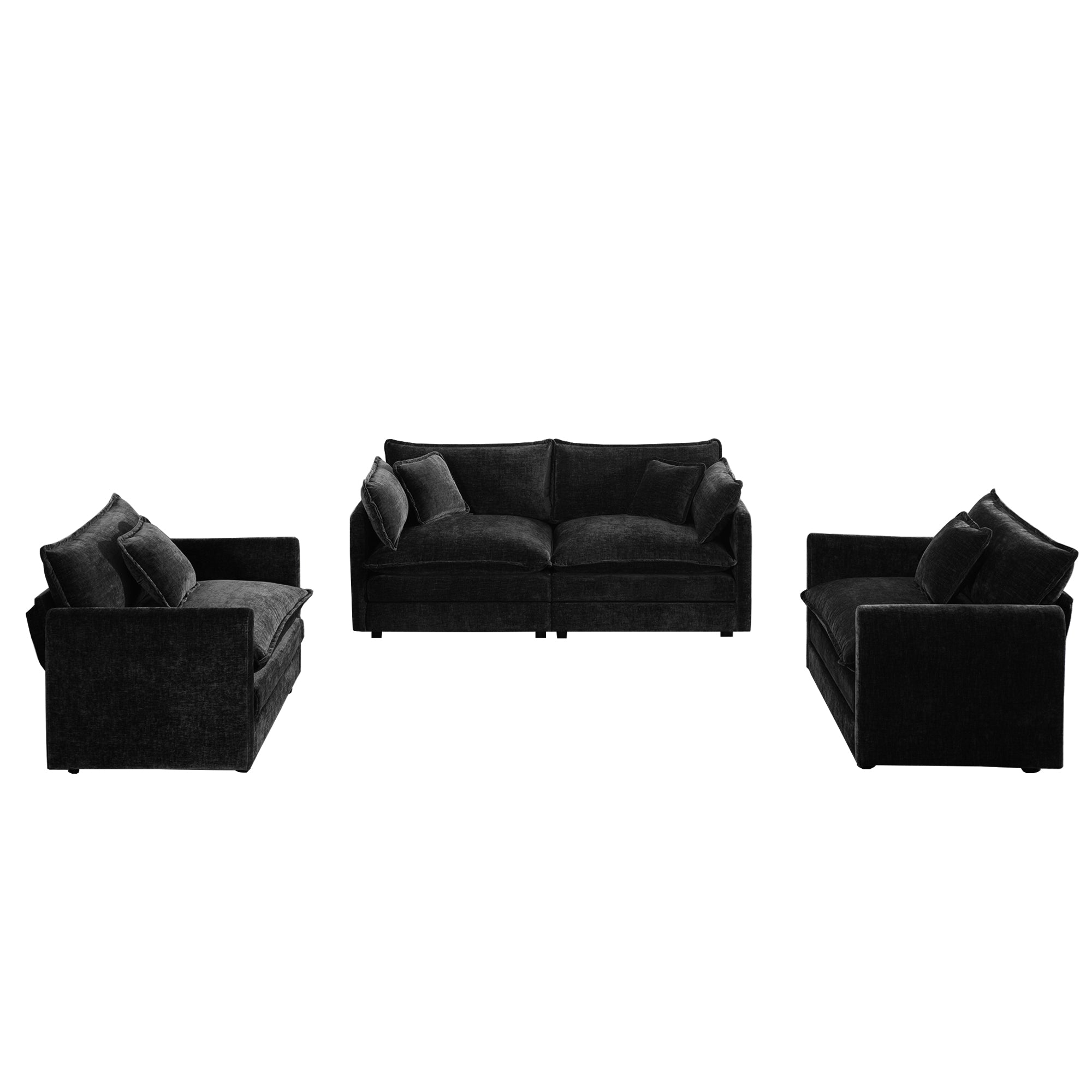 Fremont 3 Piece Chenille Upholstered Modular Sofa Set with Armchairs and Loveseat