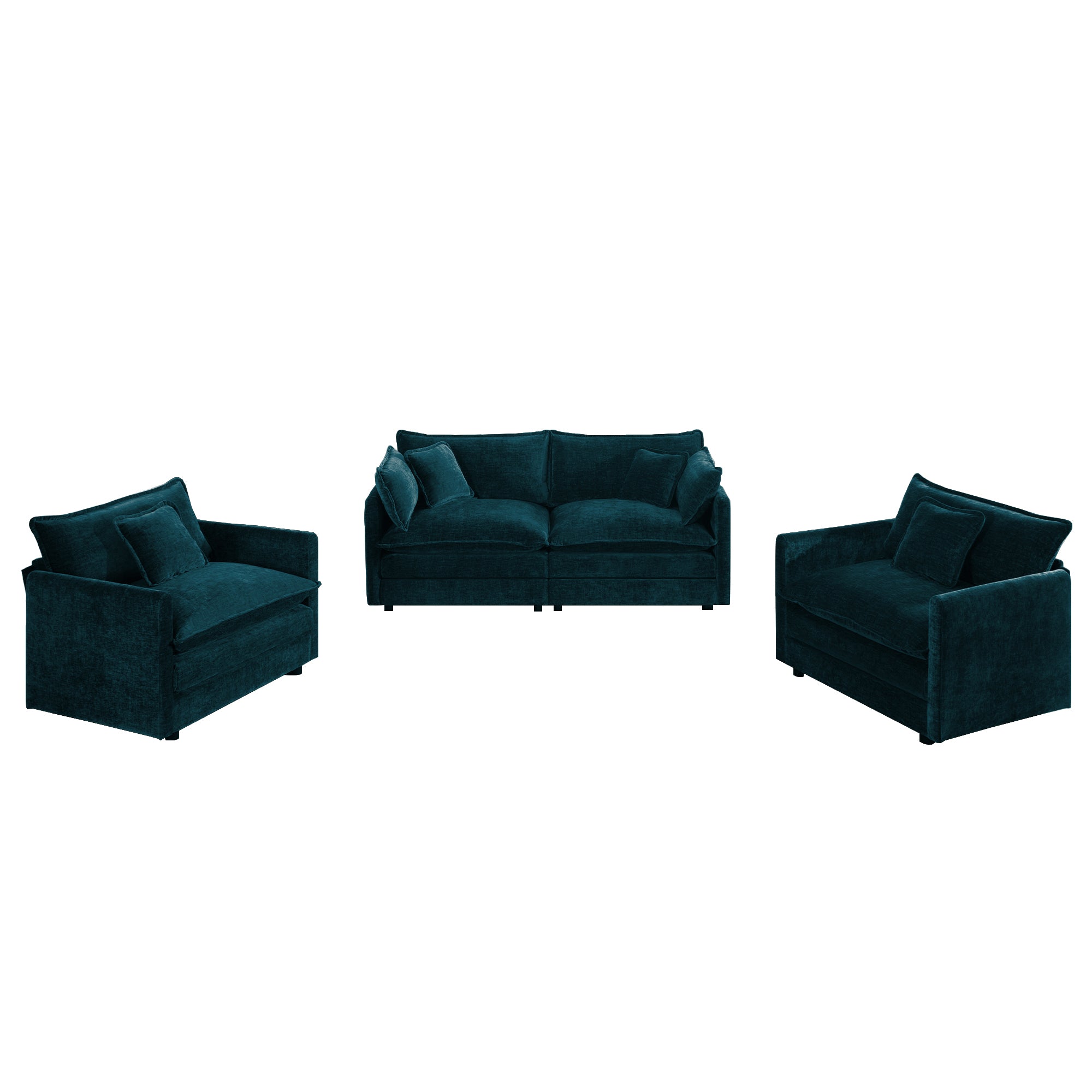 Fremont 3 Piece Chenille Upholstered Modular Sofa Set with Armchairs and Loveseat