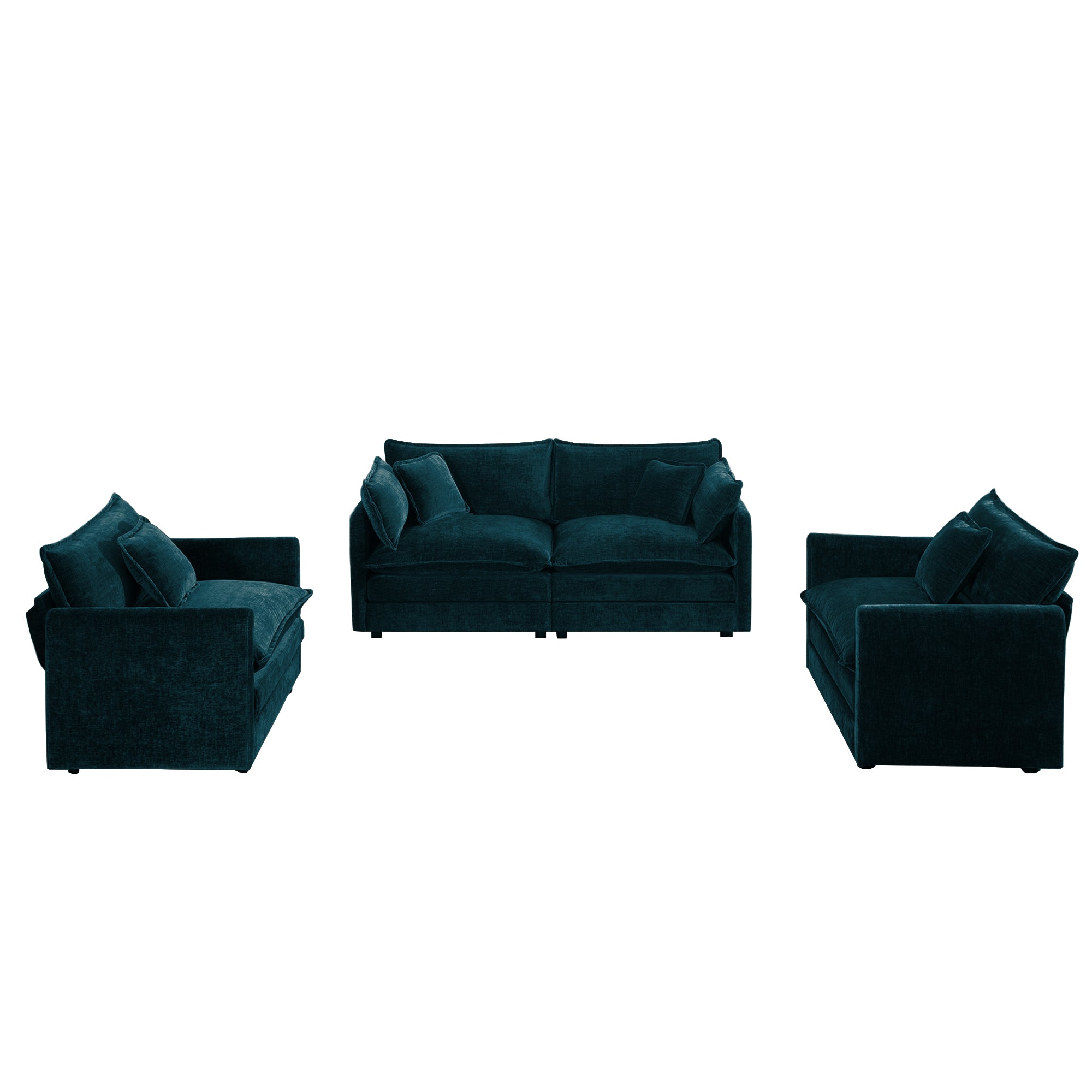 Fremont 3 Piece Chenille Upholstered Modular Sofa Set with Armchairs and Loveseat