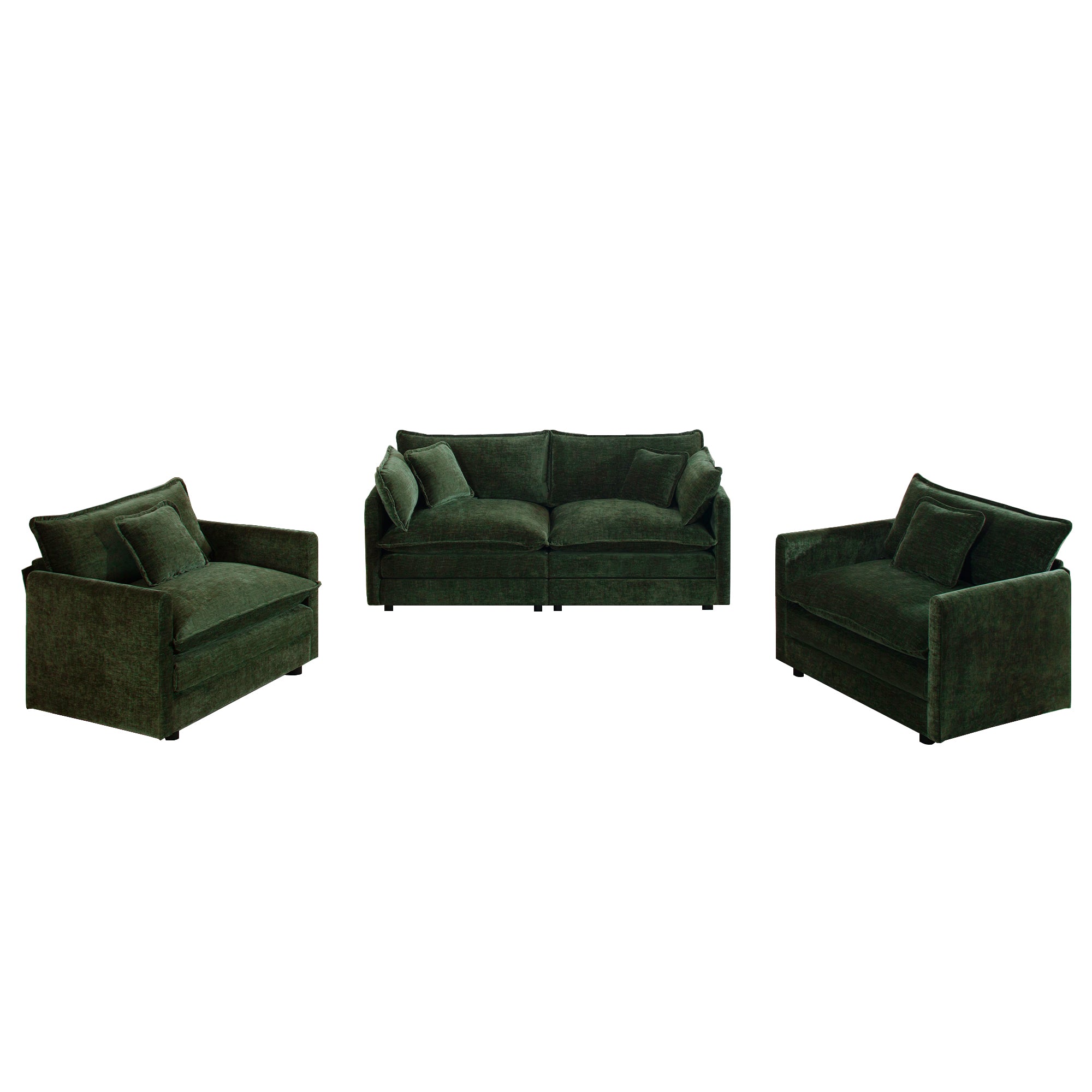 Fremont 3 Piece Chenille Upholstered Modular Sofa Set with Armchairs and Loveseat