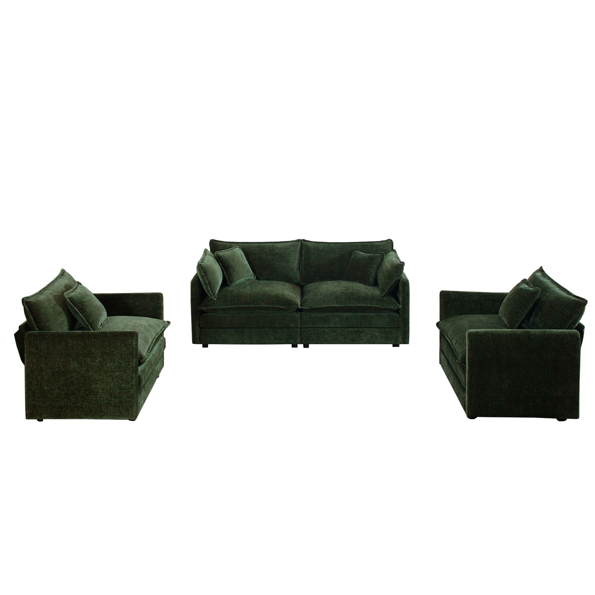Fremont 3 Piece Chenille Upholstered Modular Sofa Set with Armchairs and Loveseat